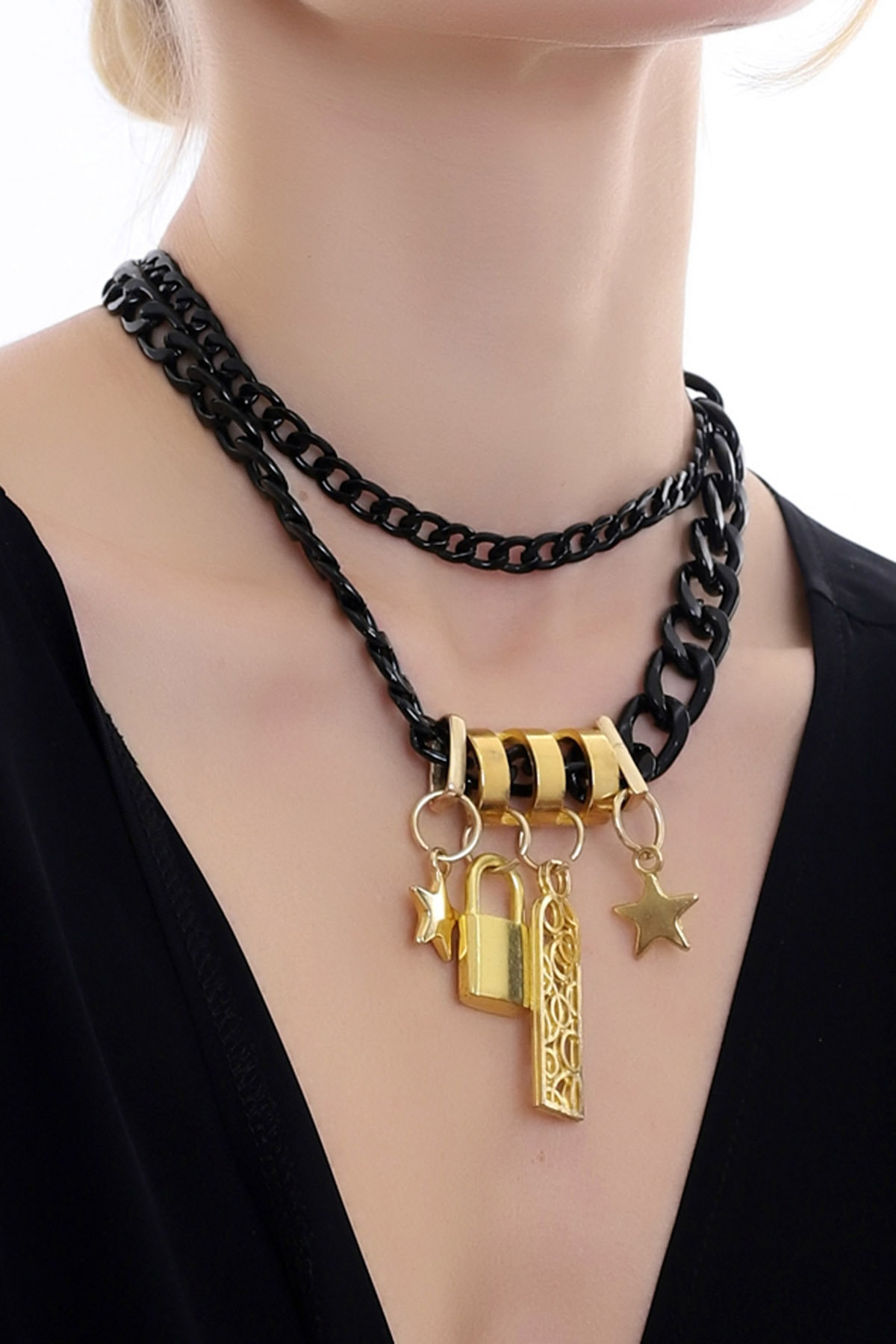 Özel Minimal Tasarım Zarif Ve Şık Çift Kat Metal Zincir Kolye