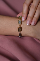 Tükkan Accessories Özel Seri Gold/Gümüş Mikron Kaplama Kare Detay Zirkon Taş Karamaz