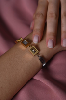 Tükkan Accessories Özel Seri Gold/Gümüş Mikron Kaplama Kare Detay Zirkon Taş Karamaz