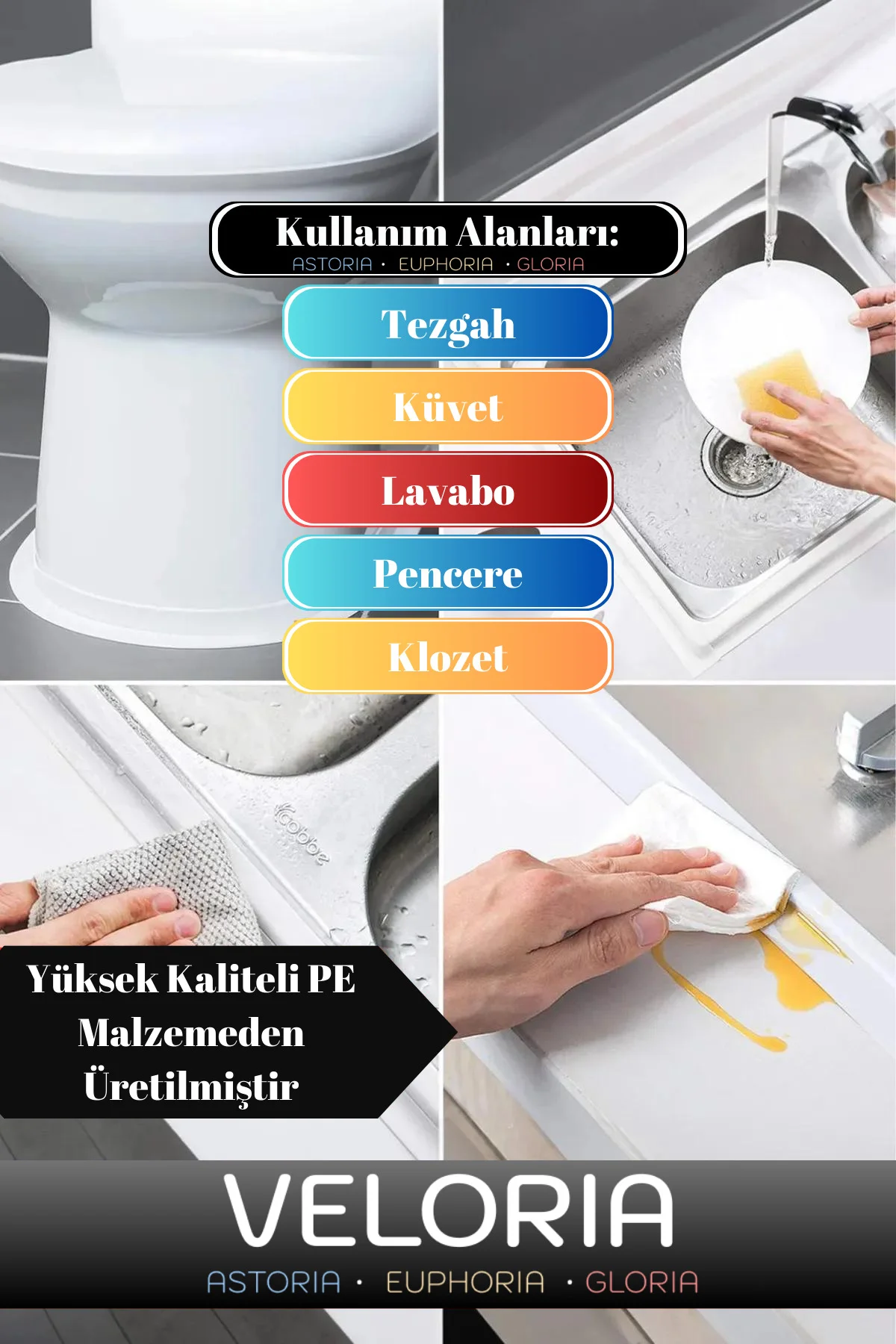 Özel Seri Sızdırmaz Su Geçirmez Dayanıklı Lavabo Pvc Kenar Küf Ön