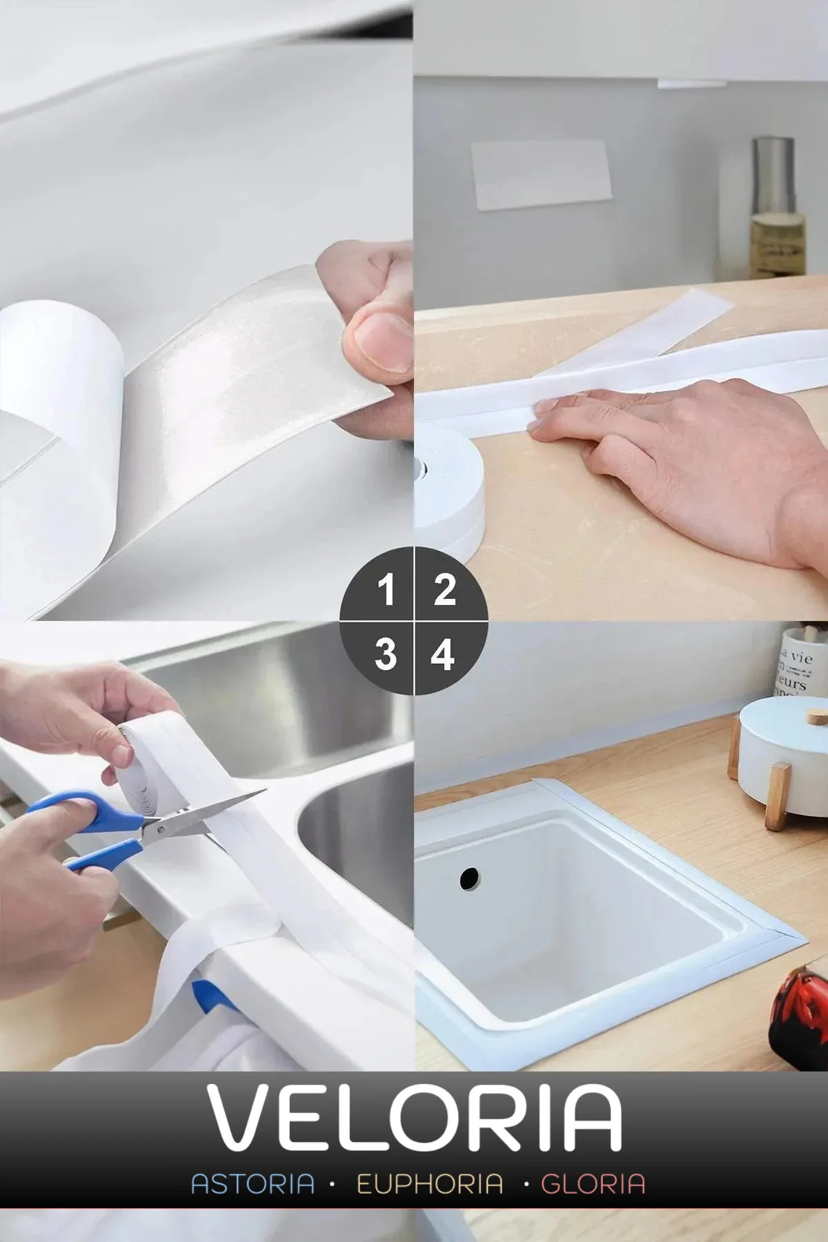Özel Seri Sızdırmaz Su Geçirmez Dayanıklı Lavabo Pvc Kenar Küf Ön