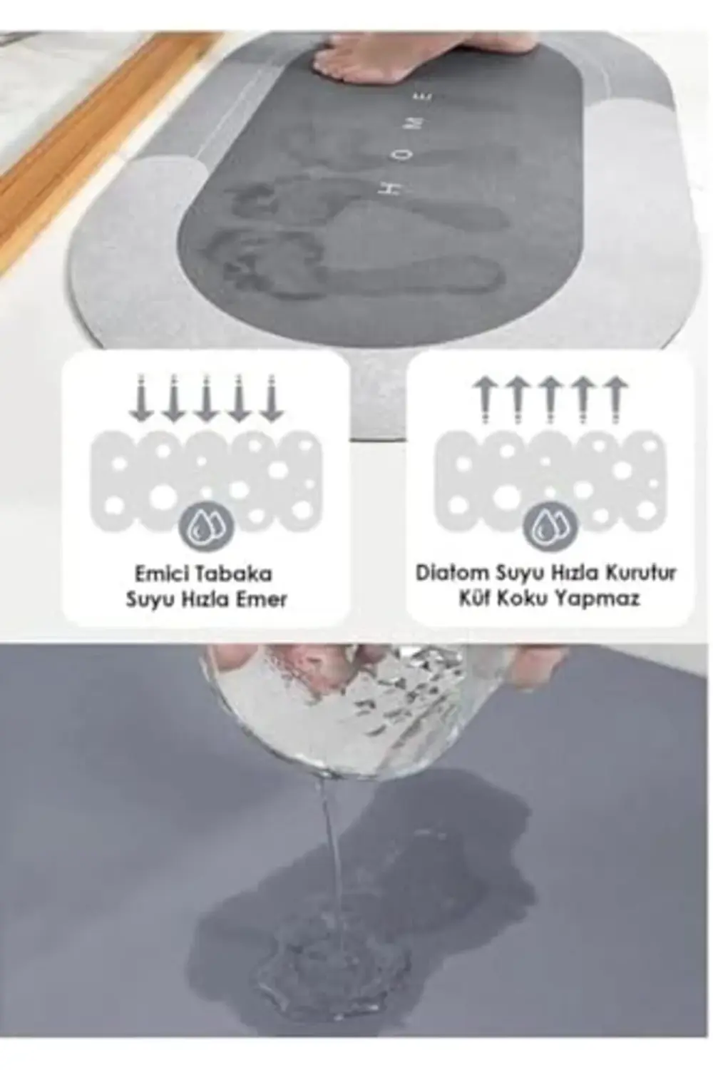 Özel Sihirli Su Emici Banyo Paspası Kaymaz Tabanlı Abdest Paspası