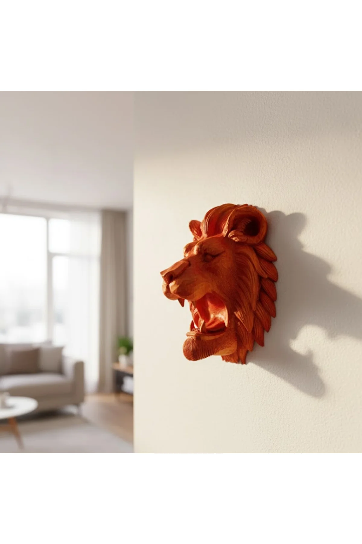 Özel Tasarım 3D Aslan Figürü Duvar Süsü Dekoratif Heykel 20X21 Cm