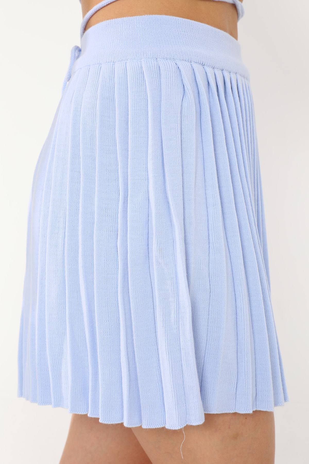 Dreamlike Özel Tasarım Beli Lastikli Pileli Rahat Ve Şık Triko Mini Etek