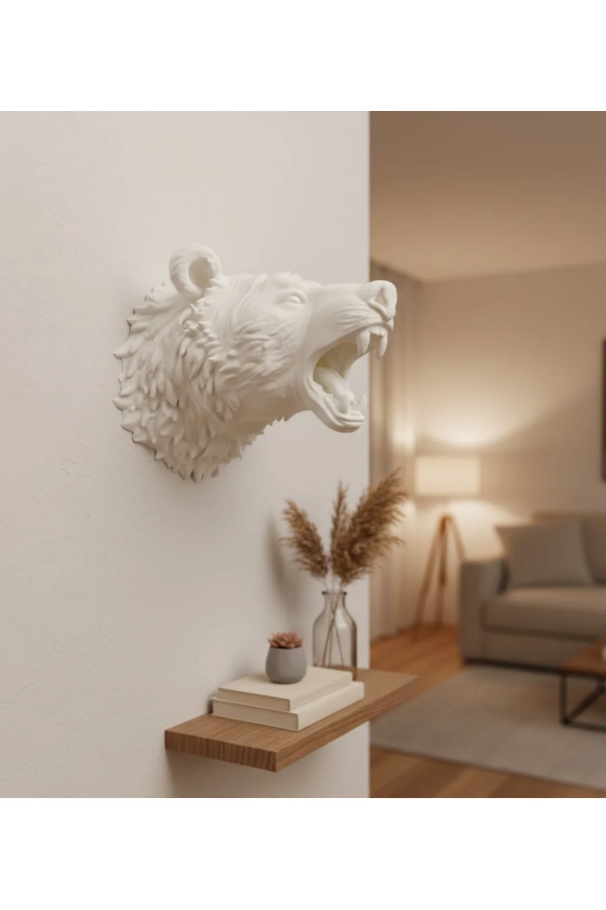 Özel Tasarım Beyaz Ayı Duvar Aksesuarı 3D Dekoratif Heykel 25X19 