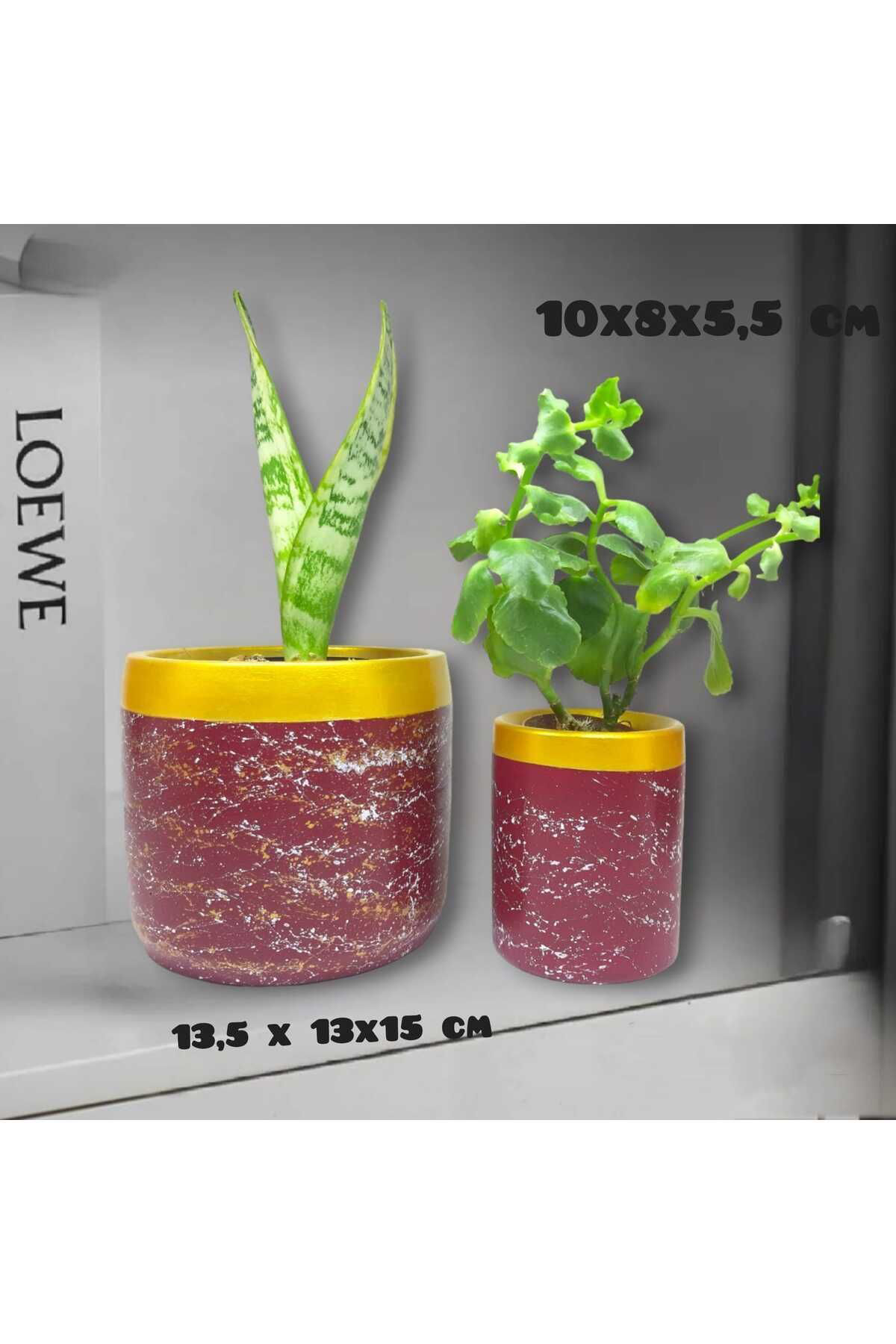 Dodemert Home Özel Tasarım Bordo Beton Saksı 2 Li