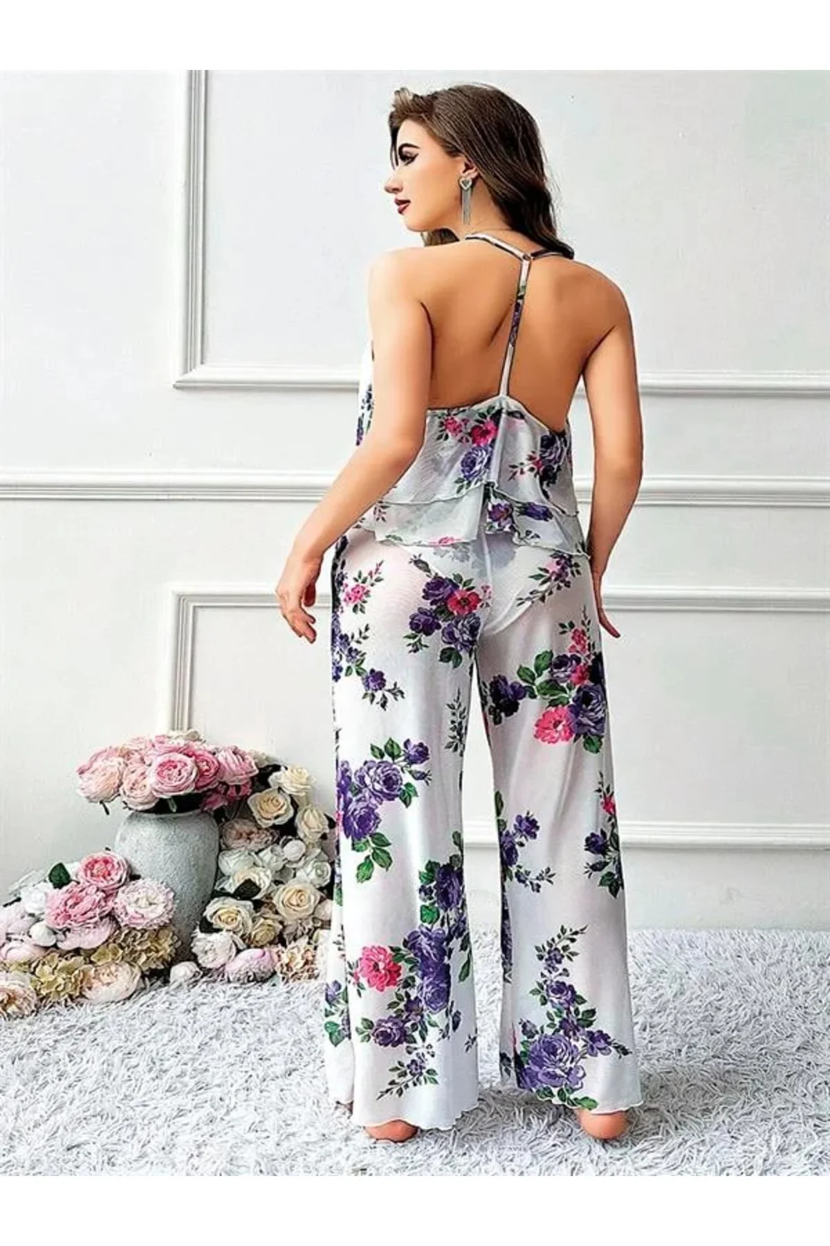 Özel Tasarım Büyük Beden Çiçek Desenli Fırfırlı 2'li Pijama Takımı Fiyatı, Yorumları ve Özellikleri
