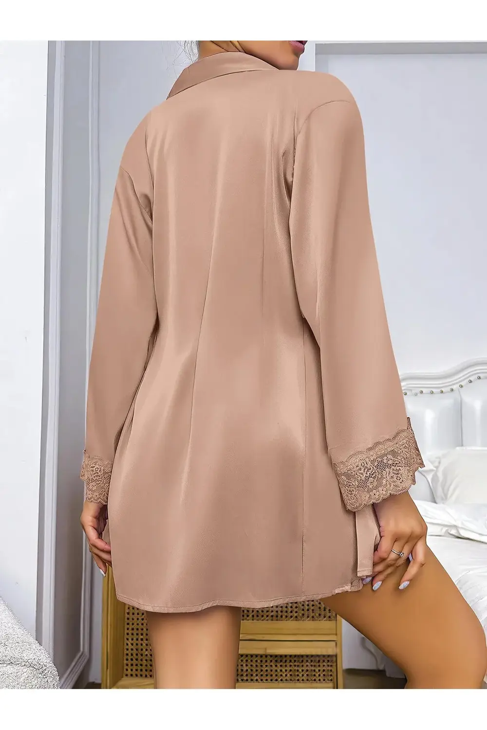 Özel Tasarım Dantel İşlemeli Şık Göğüs Dekolteli Sabahlıklı 2'li