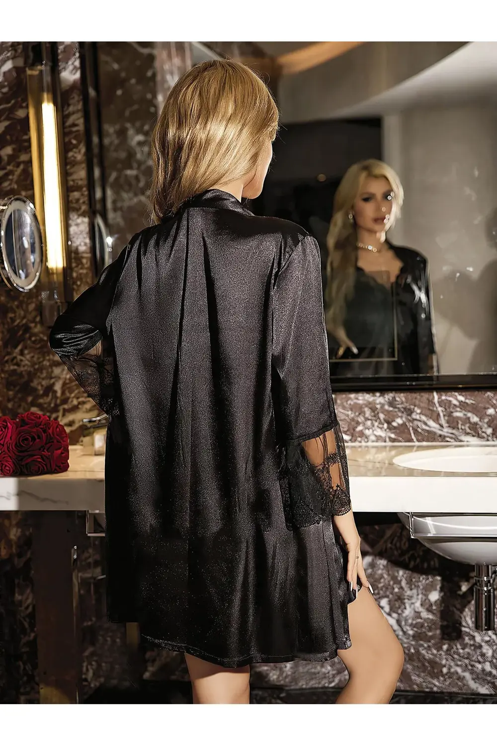 Özel Tasarım Dantel İşlemeli Şık Göğüs Dekolteli Sabahlıklı 2'li