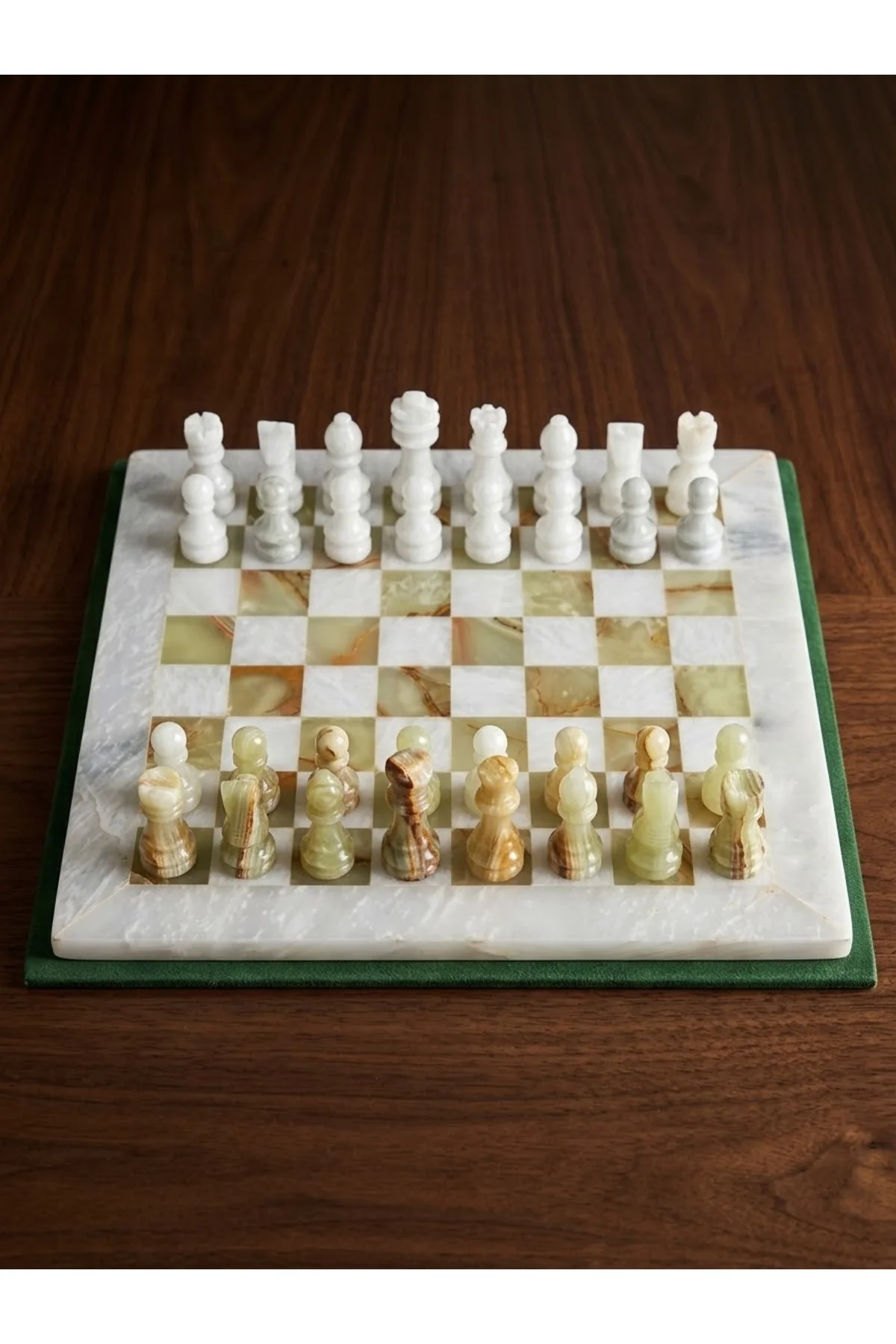Özel Tasarım Doğal Oniks Mermer Satranç Takımı Kutulu 30x30 cm - Hediyelik Lüks Satranç - Görsel 2