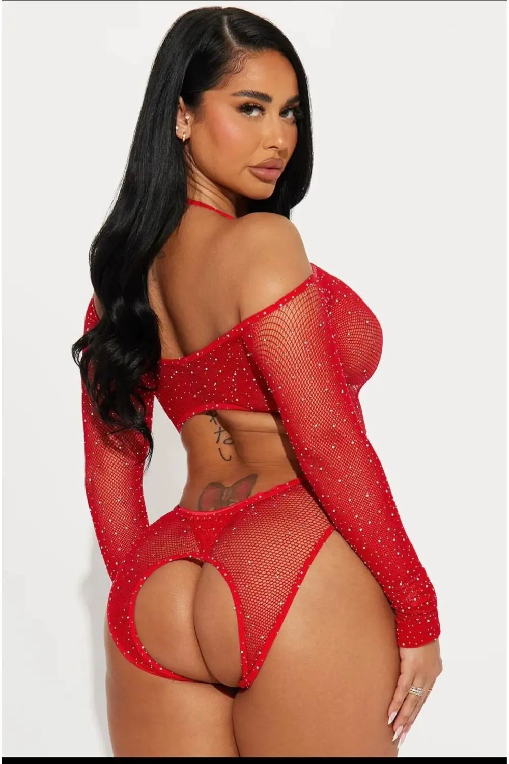 Pilelistore - Özel Tasarım Kırmızı Taşlı Fantezi Vücut Çorabı