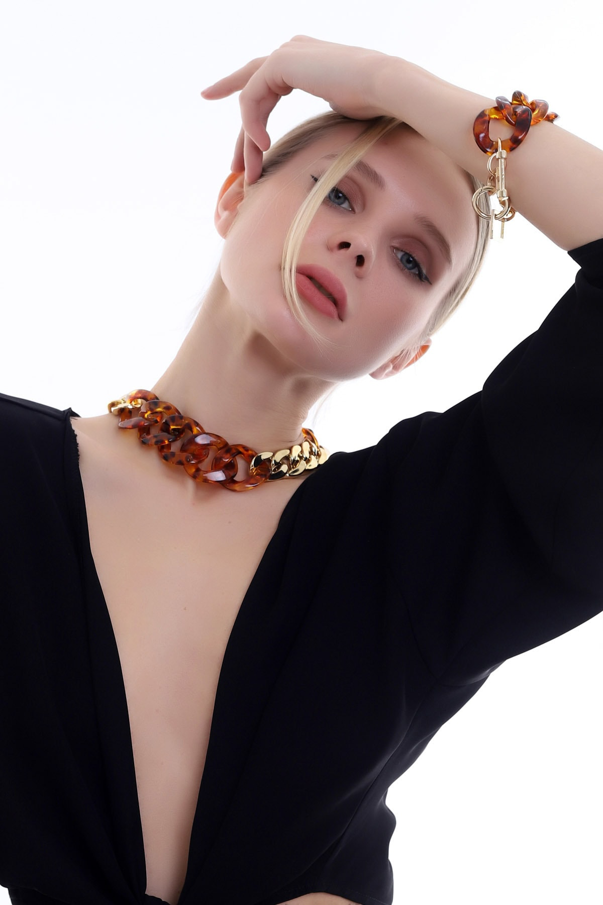 Dreamlike Özel Tasarim Leopar Desenli Gold Detayli Kolye Bileklik Set