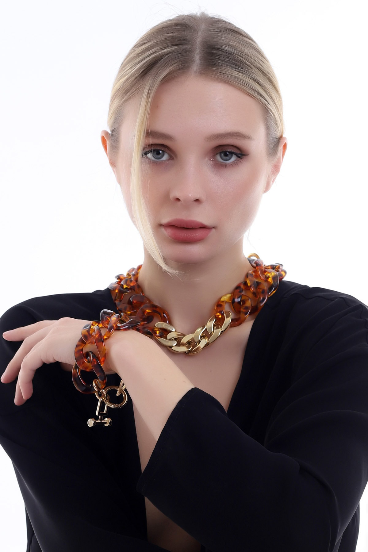 Dreamlike Özel Tasarim Leopar Desenli Gold Detayli Kolye Bileklik Set