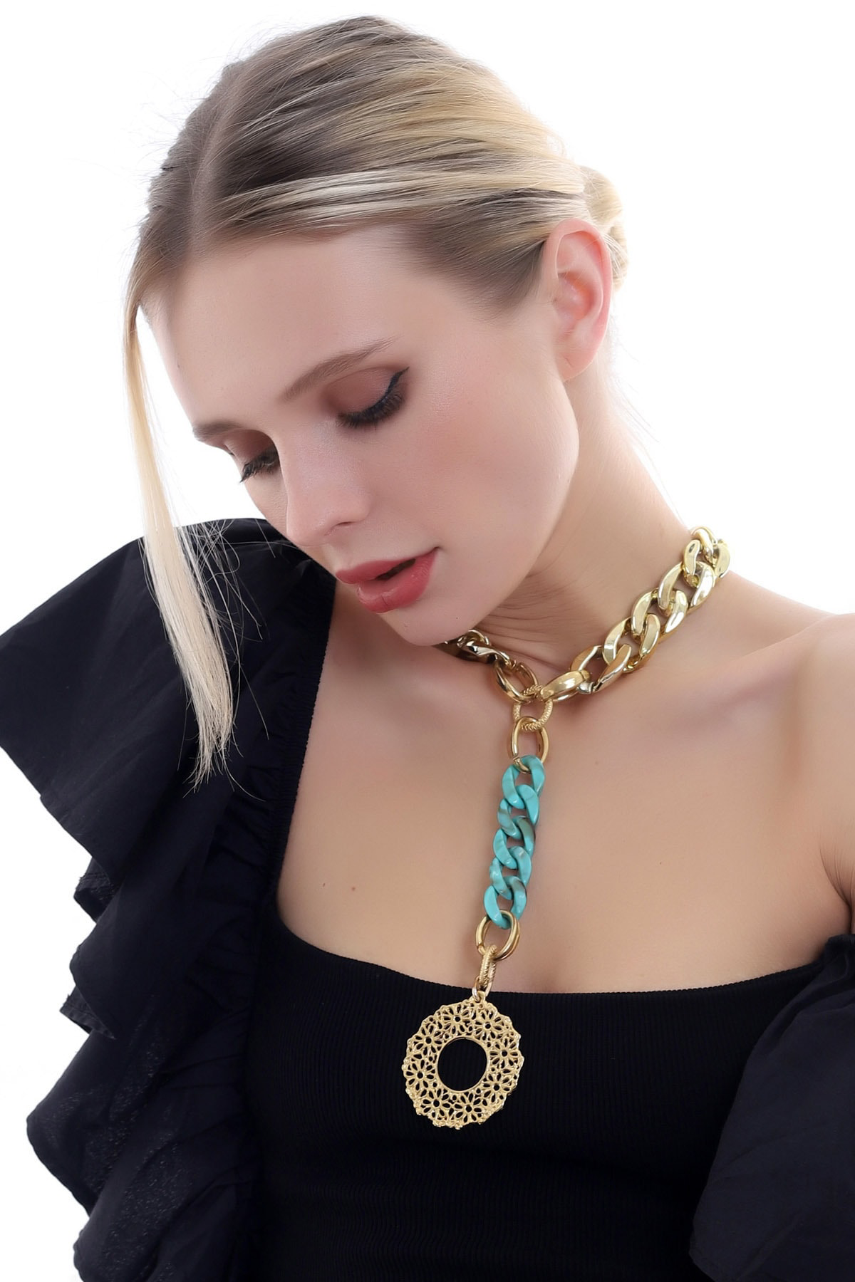 Özel Tasarım Osmanlı Motifli Halka Detaylı Otantik Zincir Kolye