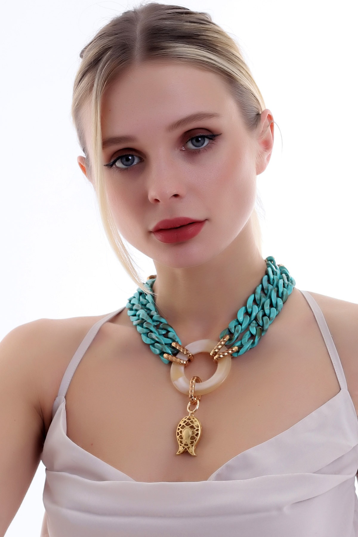 Özel Tasarım Osmanlı Lale Motifli Halka Detaylı Tarz Kolye