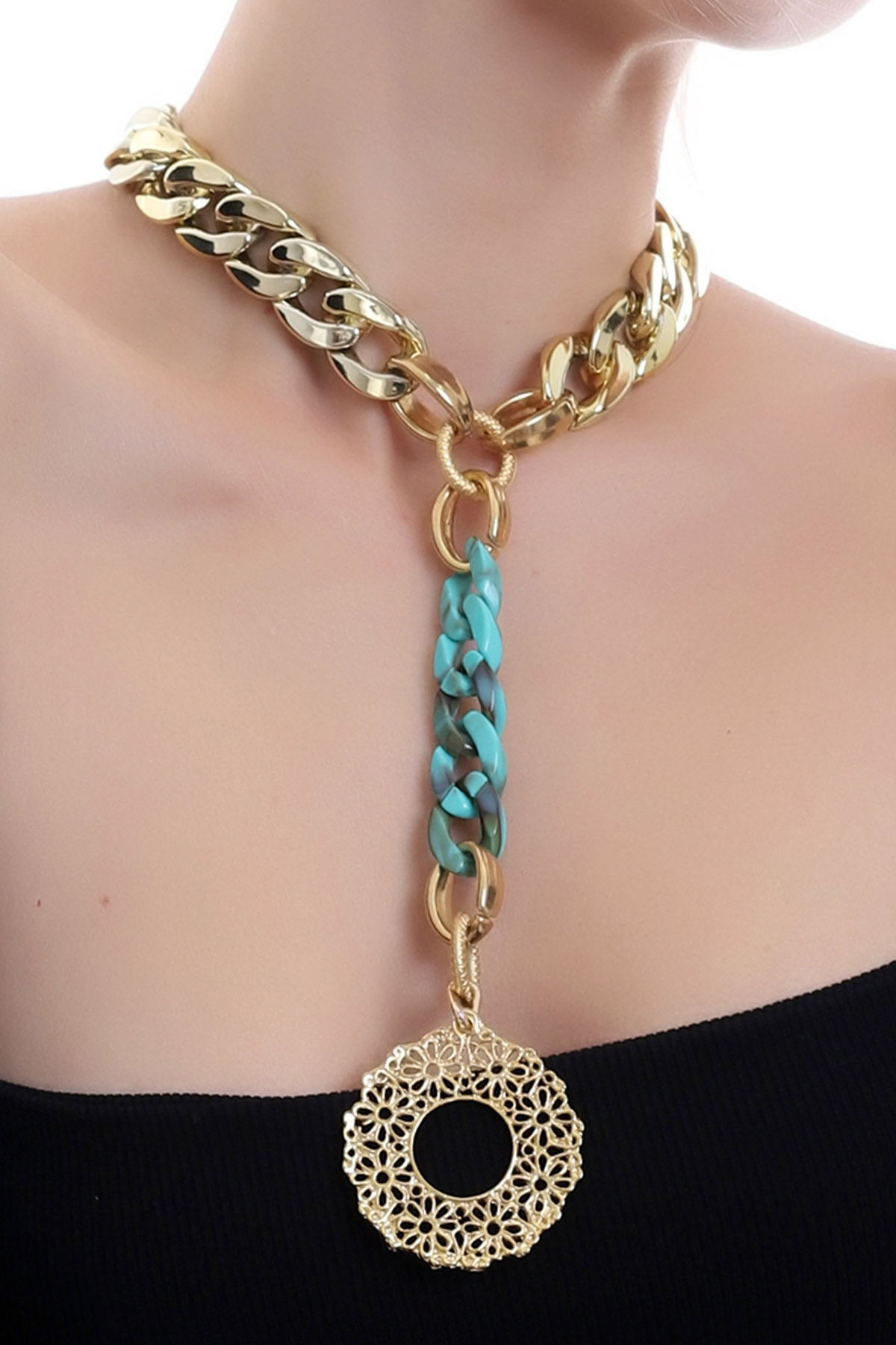 Özel Tasarım Osmanlı Motifli Halka Detaylı Otantik Zincir Kolye