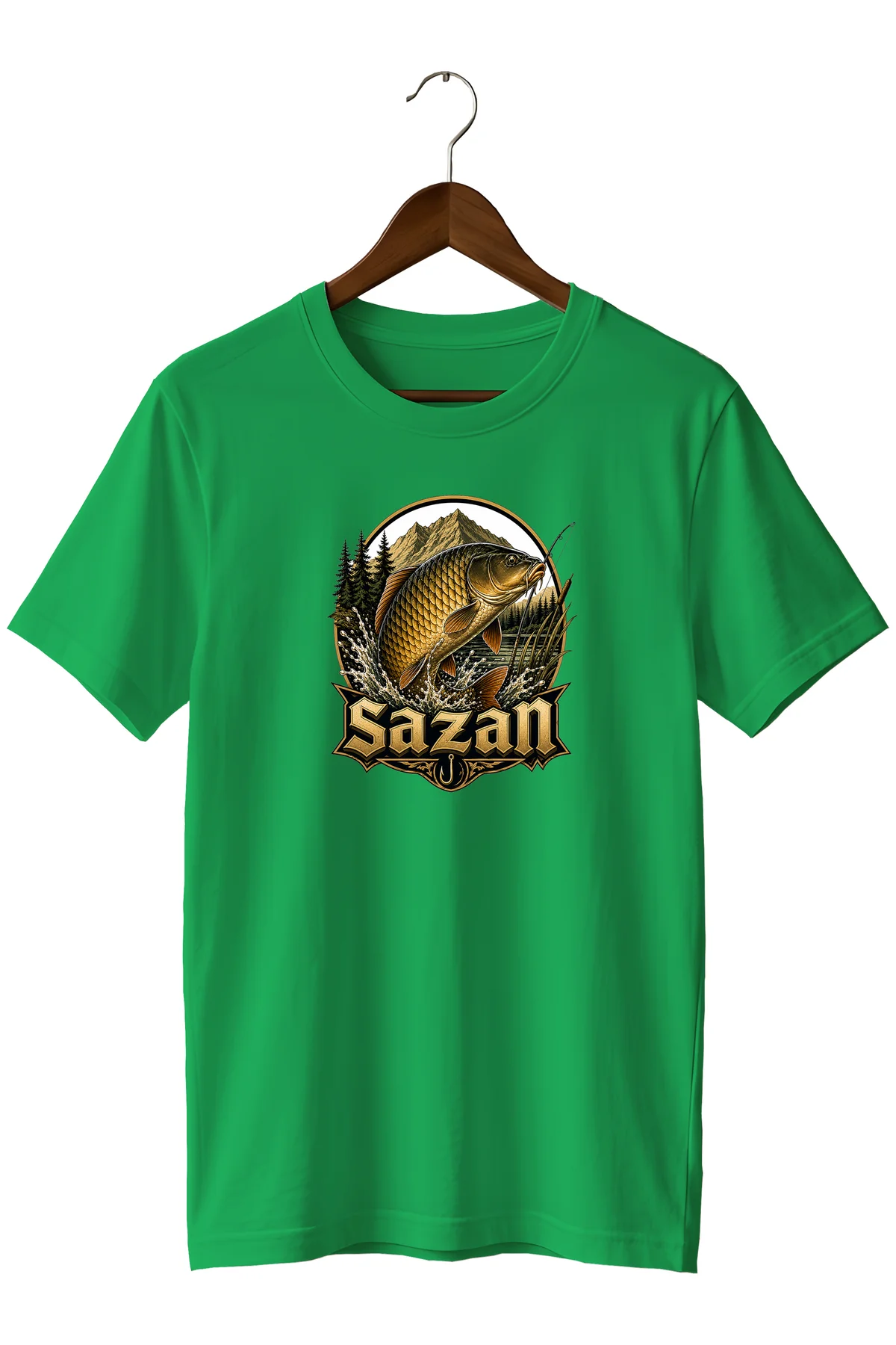 Özel Tasarım Sazan Balığı Baskılı Erkek Outdoor Tişört