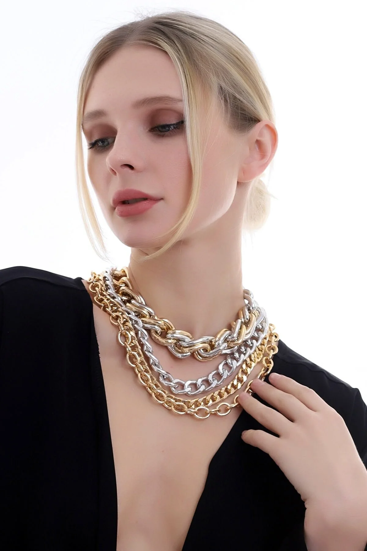 Özel Tasarım Zarif Şık Kat Kat Zincir Kolye