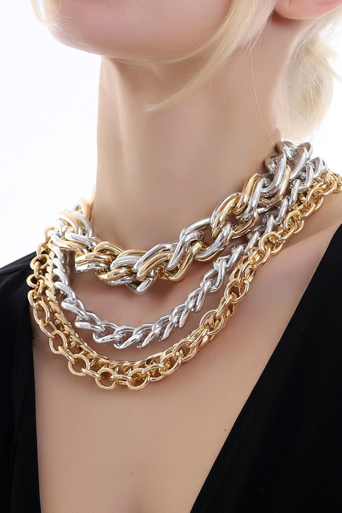 Özel Tasarım Zarif Şık Kat Kat Zincir Kolye