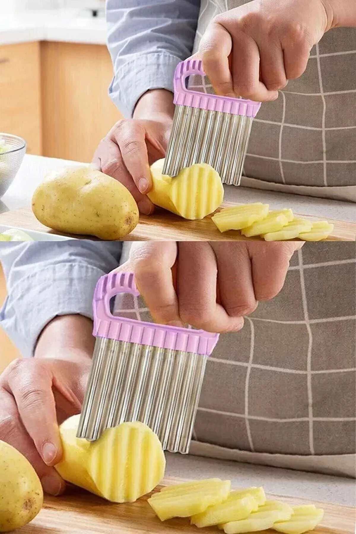 Özel Tutacaklı Şekilli Sebze Ve Meyve Kesme Aleti Cips Doğrayıcı 