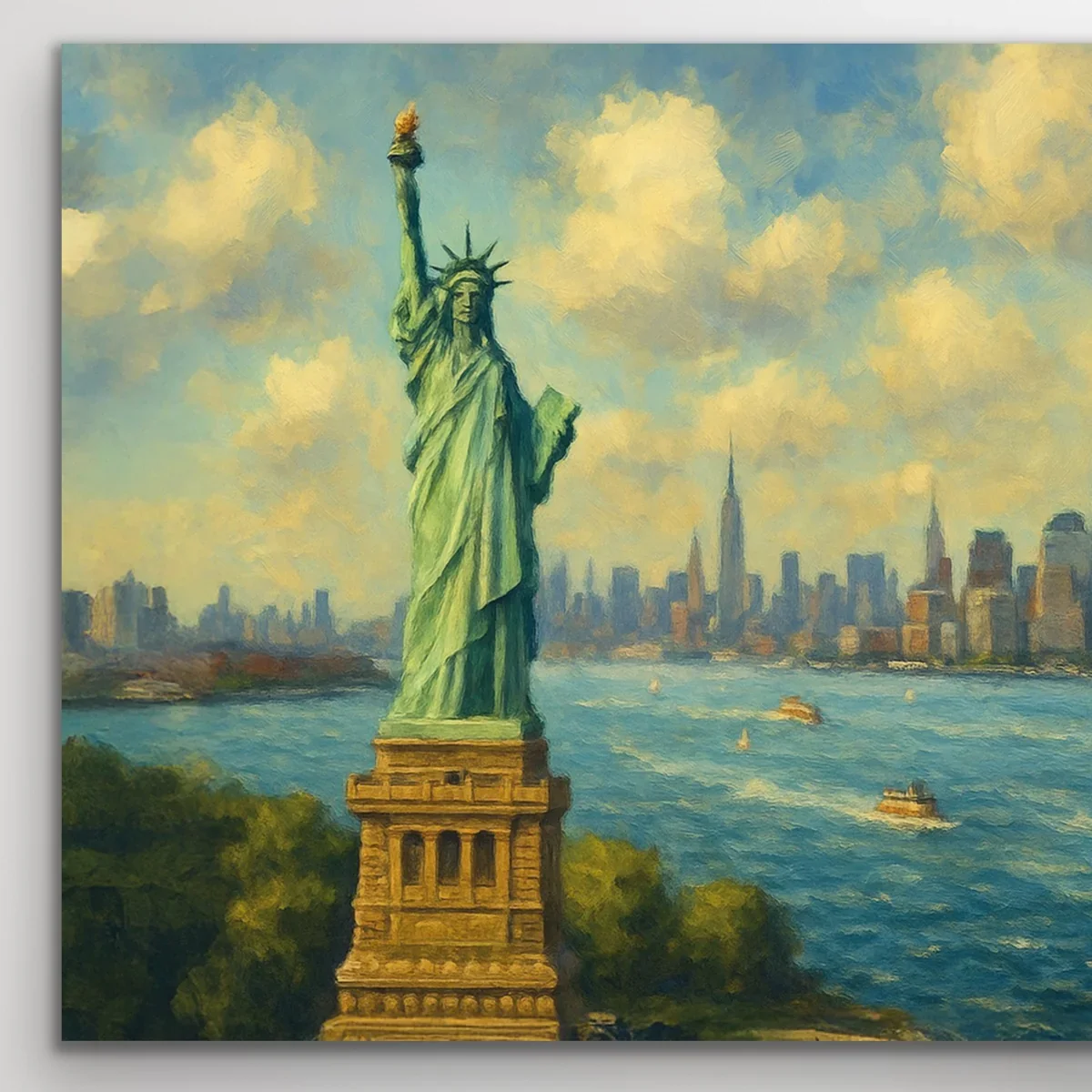 Özgürlük Heykeli Kanvas Tablo 60x120cm - Solmaz, Şaseli Duvar Sanatı
