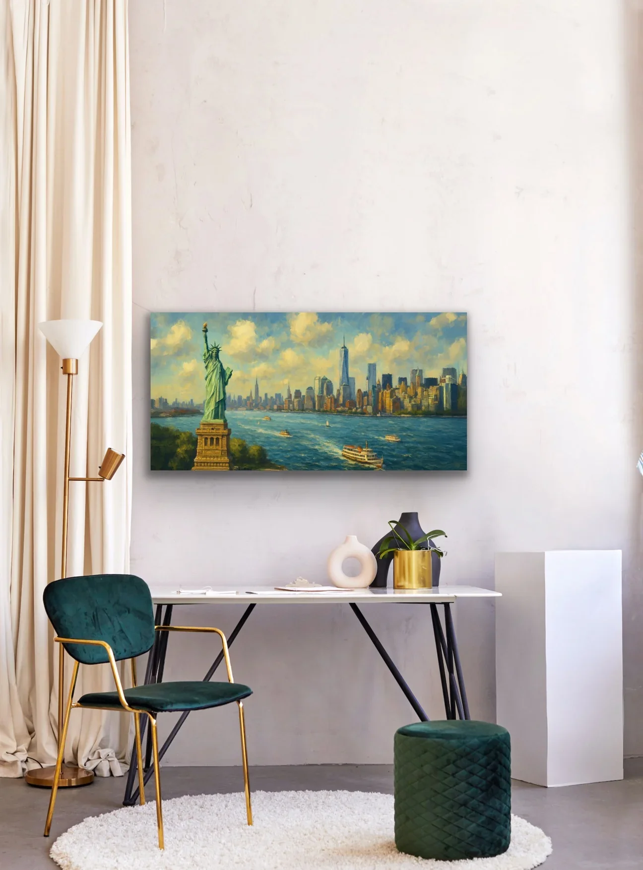 Özgürlük Heykeli Kanvas Tablo 60x120cm - Solmaz, Şaseli Duvar Sanatı