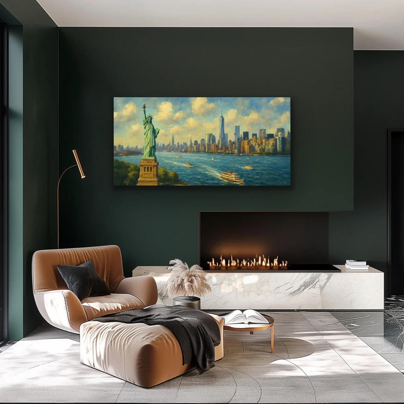 Özgürlük Heykeli Kanvas Tablo 60x120cm - Solmaz, Şaseli Duvar Sanatı