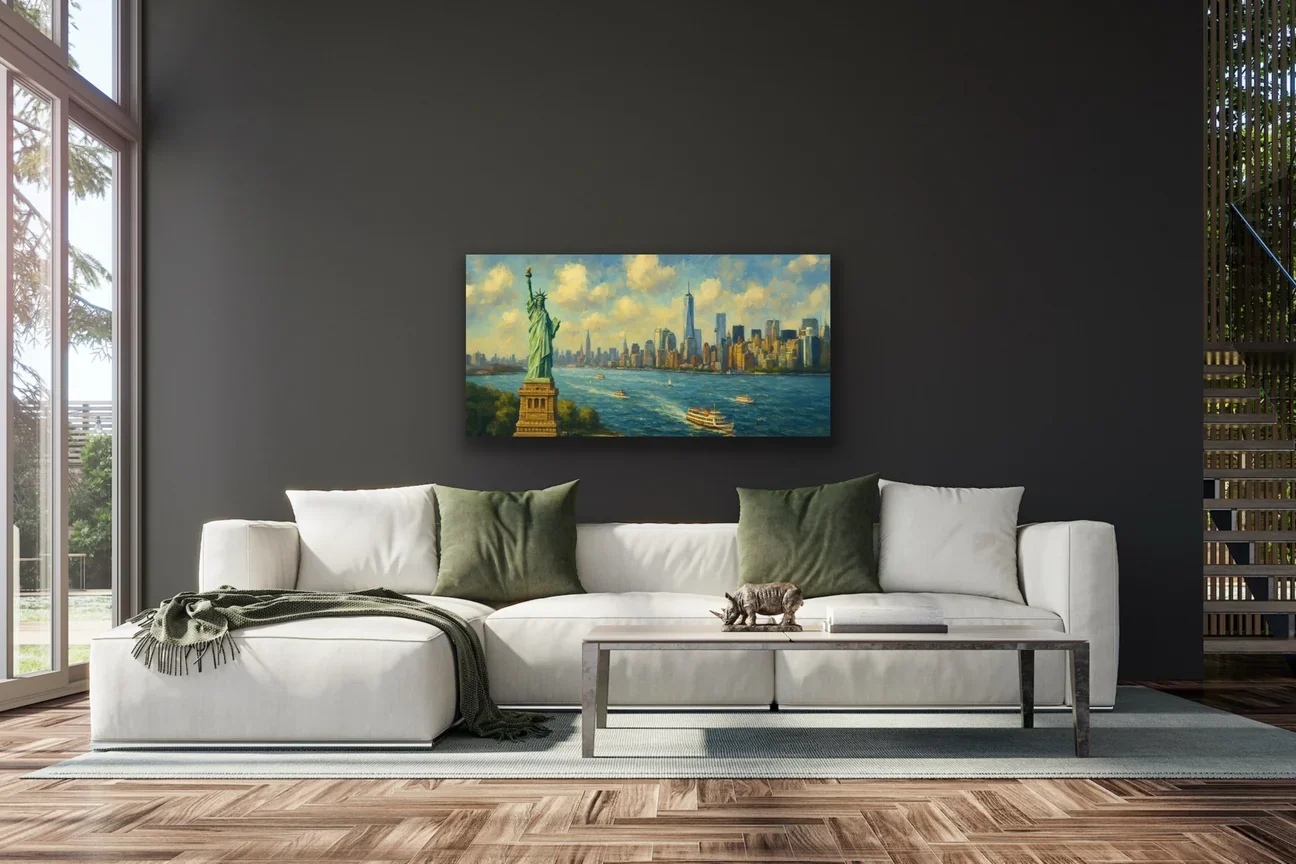 Özgürlük Heykeli Kanvas Tablo 60x120cm - Solmaz, Şaseli Duvar Sanatı