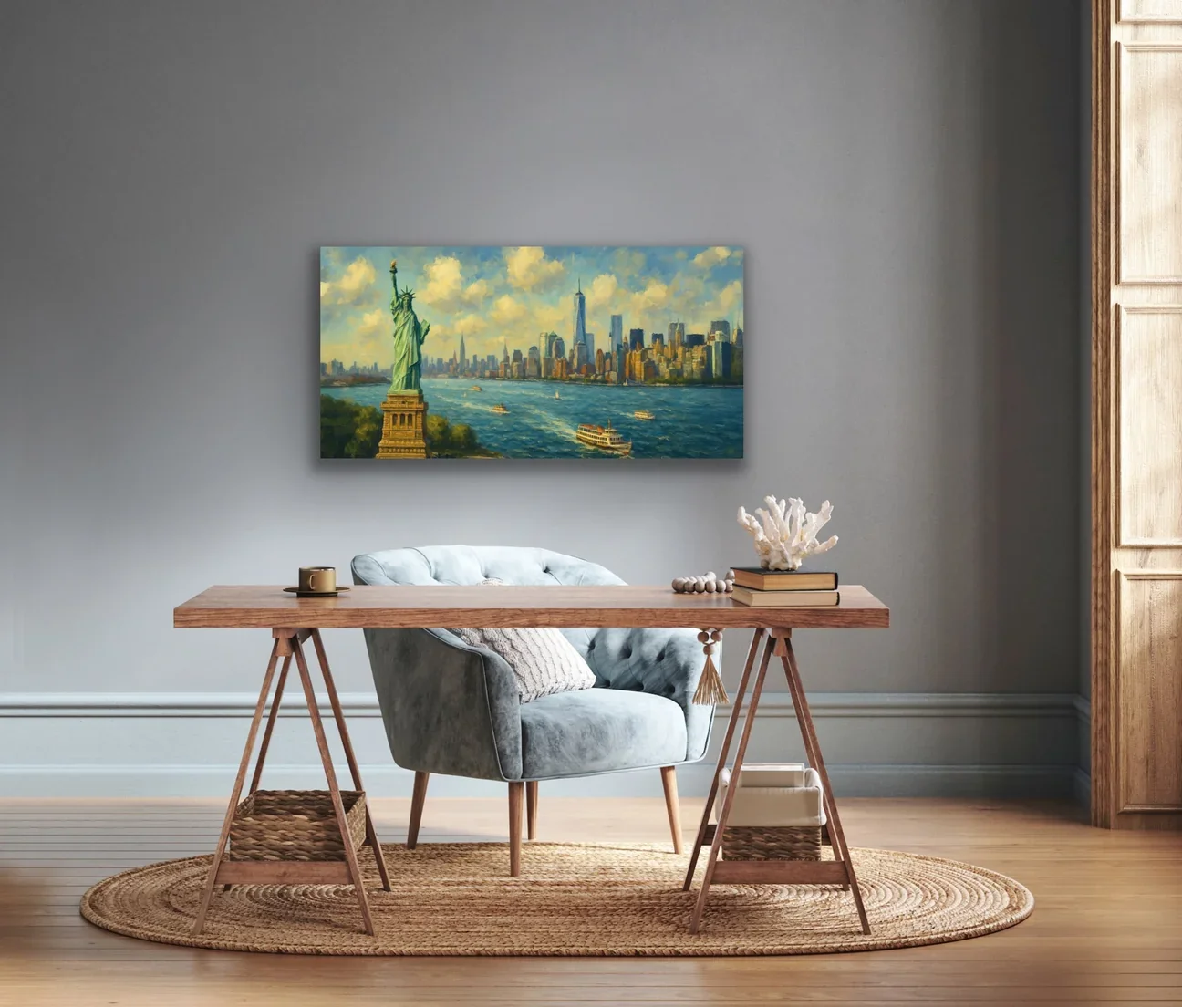 Özgürlük Heykeli Kanvas Tablo 60x120cm - Solmaz, Şaseli Duvar Sanatı