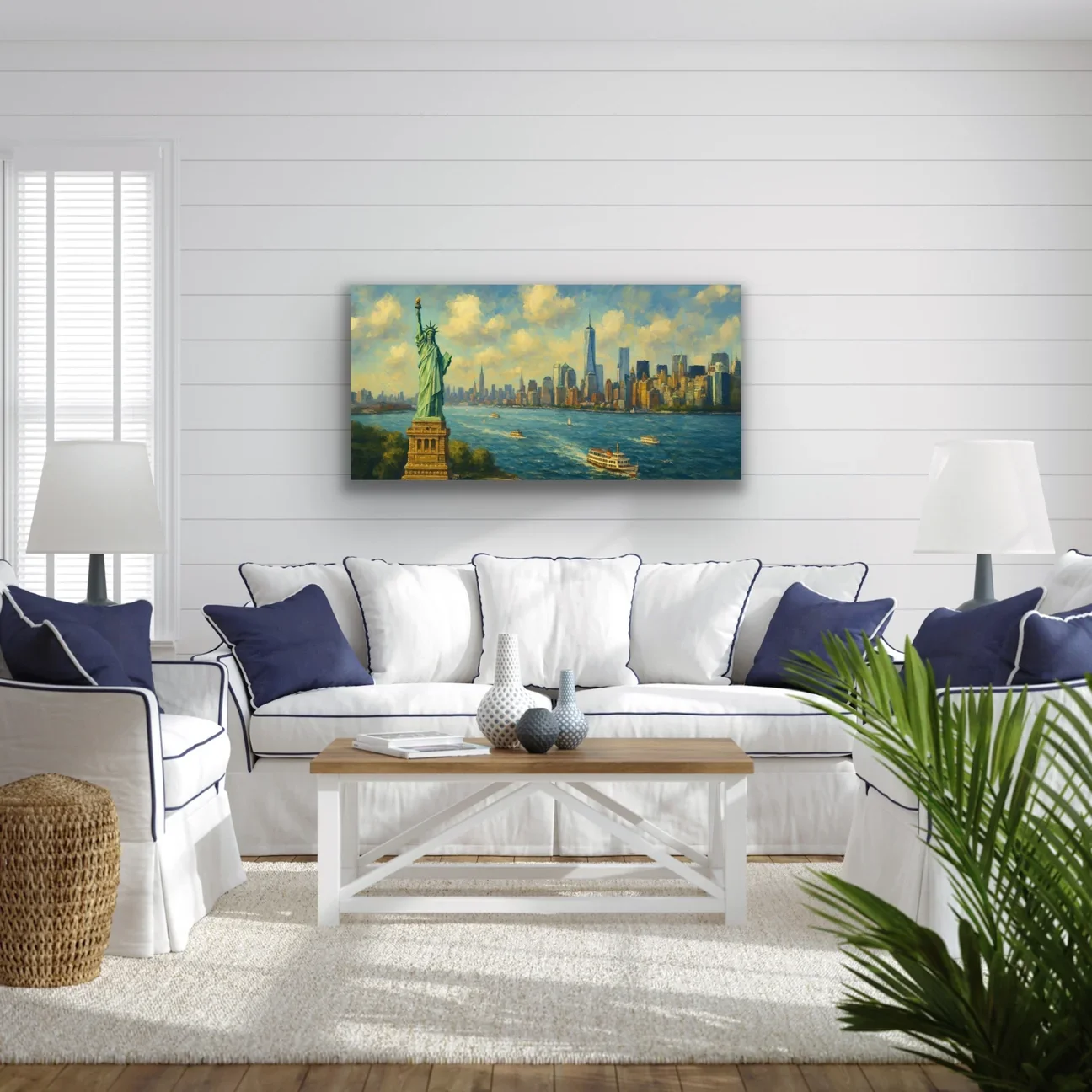 Özgürlük Heykeli Kanvas Tablo 60x120cm - Solmaz, Şaseli Duvar Sanatı