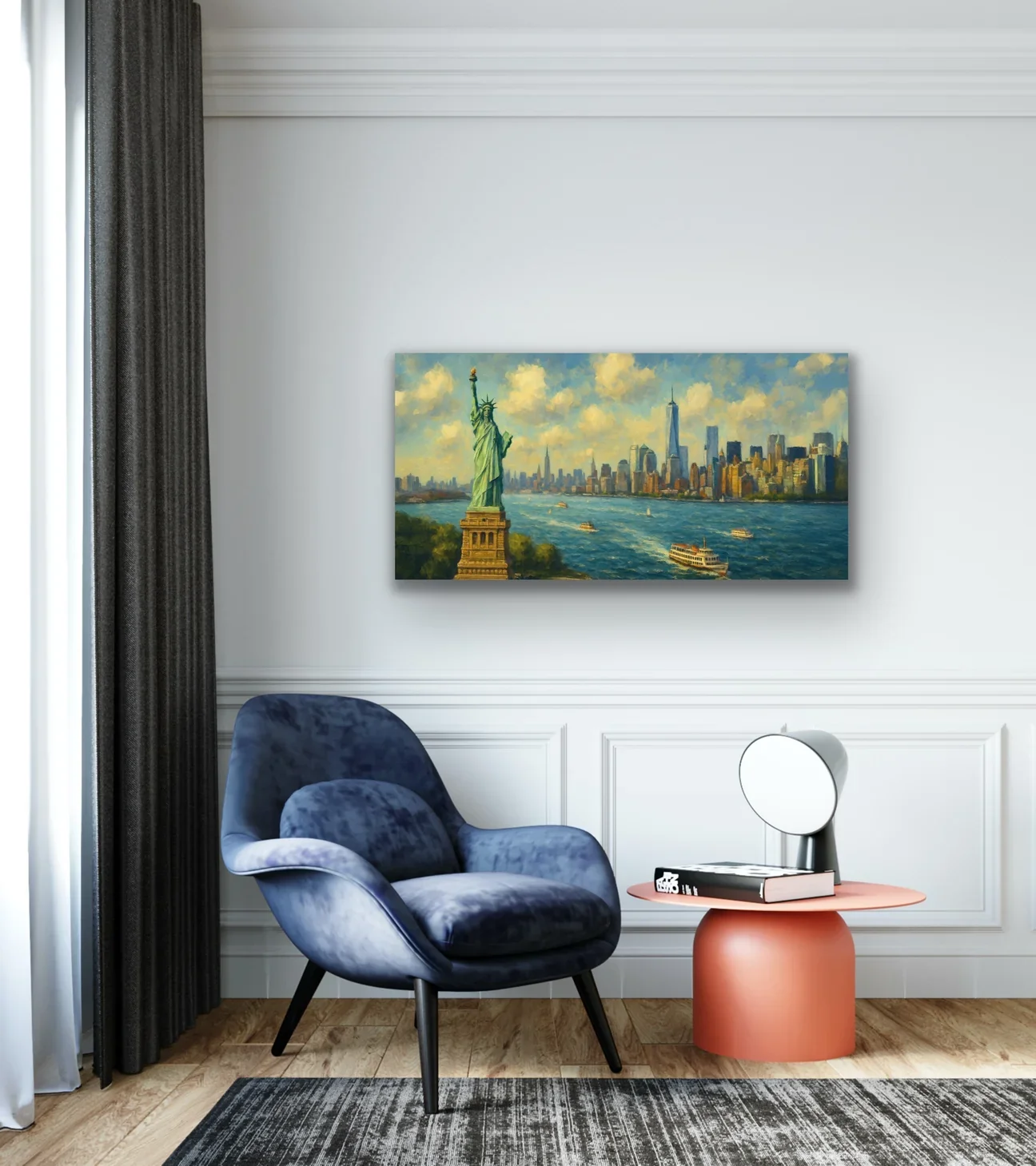 Özgürlük Heykeli Kanvas Tablo 60x120cm - Solmaz, Şaseli Duvar Sanatı