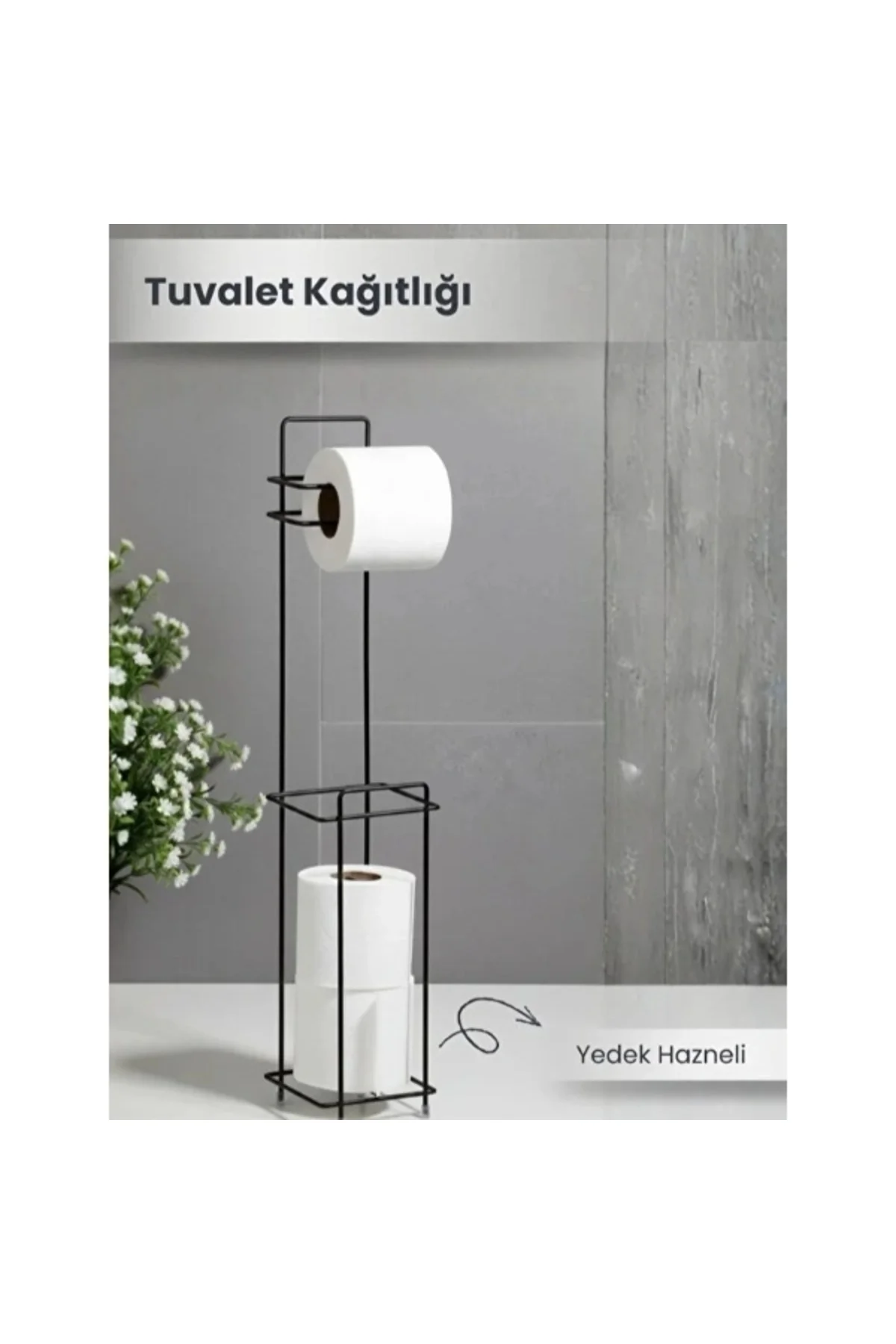 özssa Siyah Standlı Yedek Hazneli Tuvalet Kağıtlığı