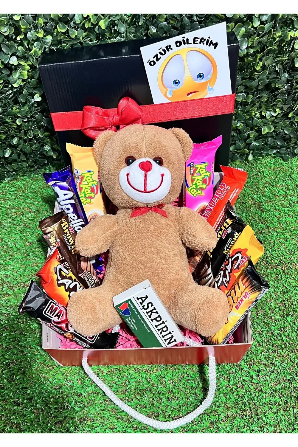 Ozur Dileme Hediyesi Kahverengi Ayıcıklı ve Atıştırmalık Dolu Rom