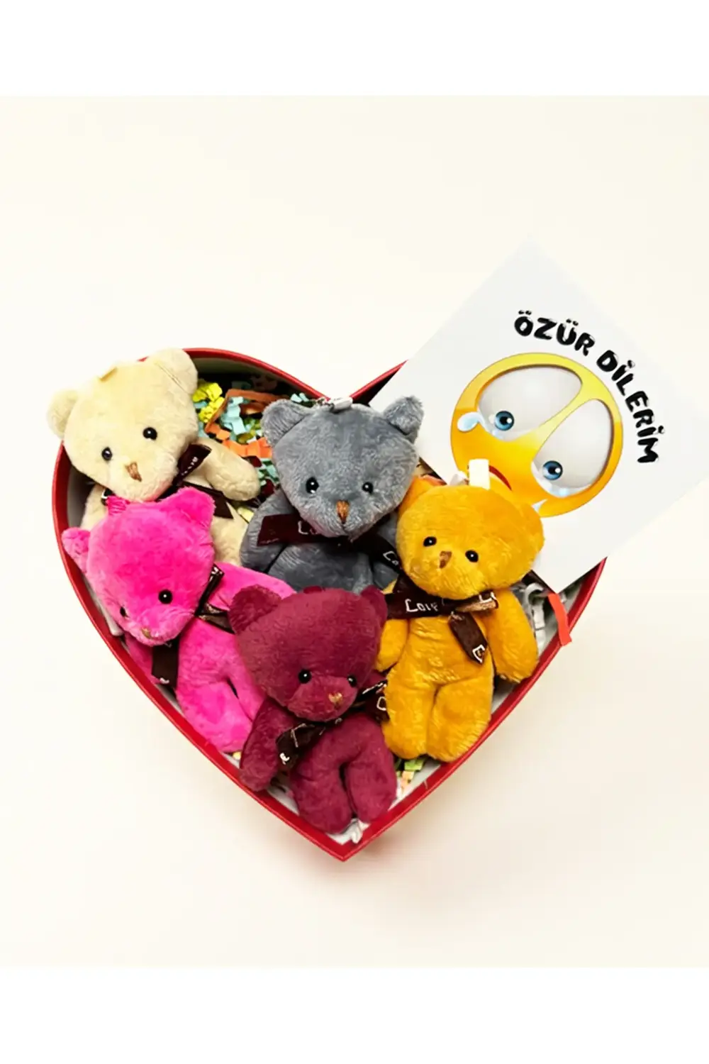 Özür Hediyesi Kalp Kutuda Rengarenk Ayıcıklar - Sevgiliye Özür -