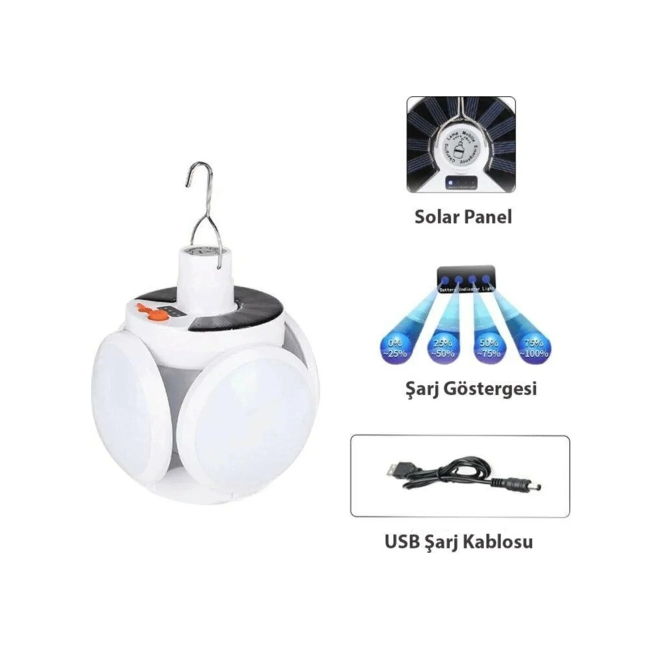 P-038 Solar Güneş Enerji Ve Usb Sarjli 5 Kanatlı Diğer P-038 Solar Güneş Enerji Ve Usb Sarjli 5 Kanatlı Diğer