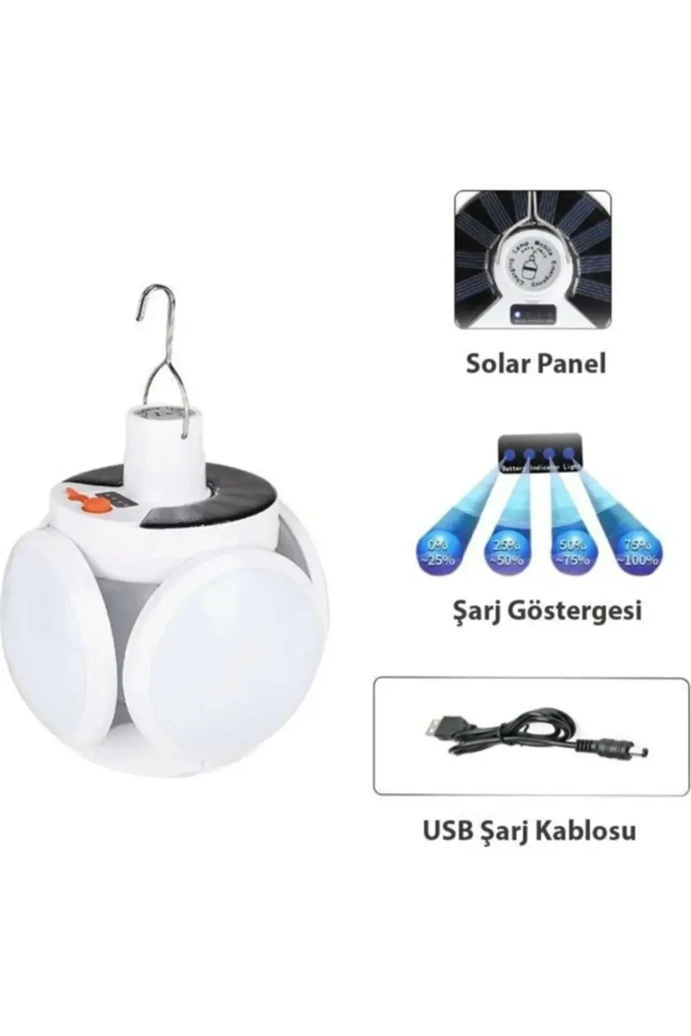 P-038 Solar Güneş Enerji Ve Usb Sarjli 5 Kanatlı