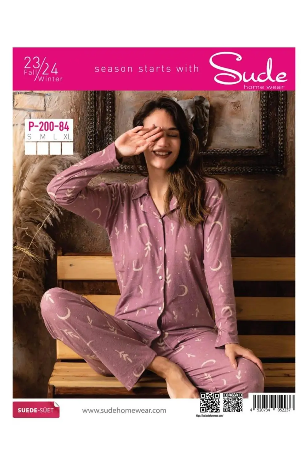 P-200-84 SUET GÖMLEK UZUN KOL PİJAMA TAKIM