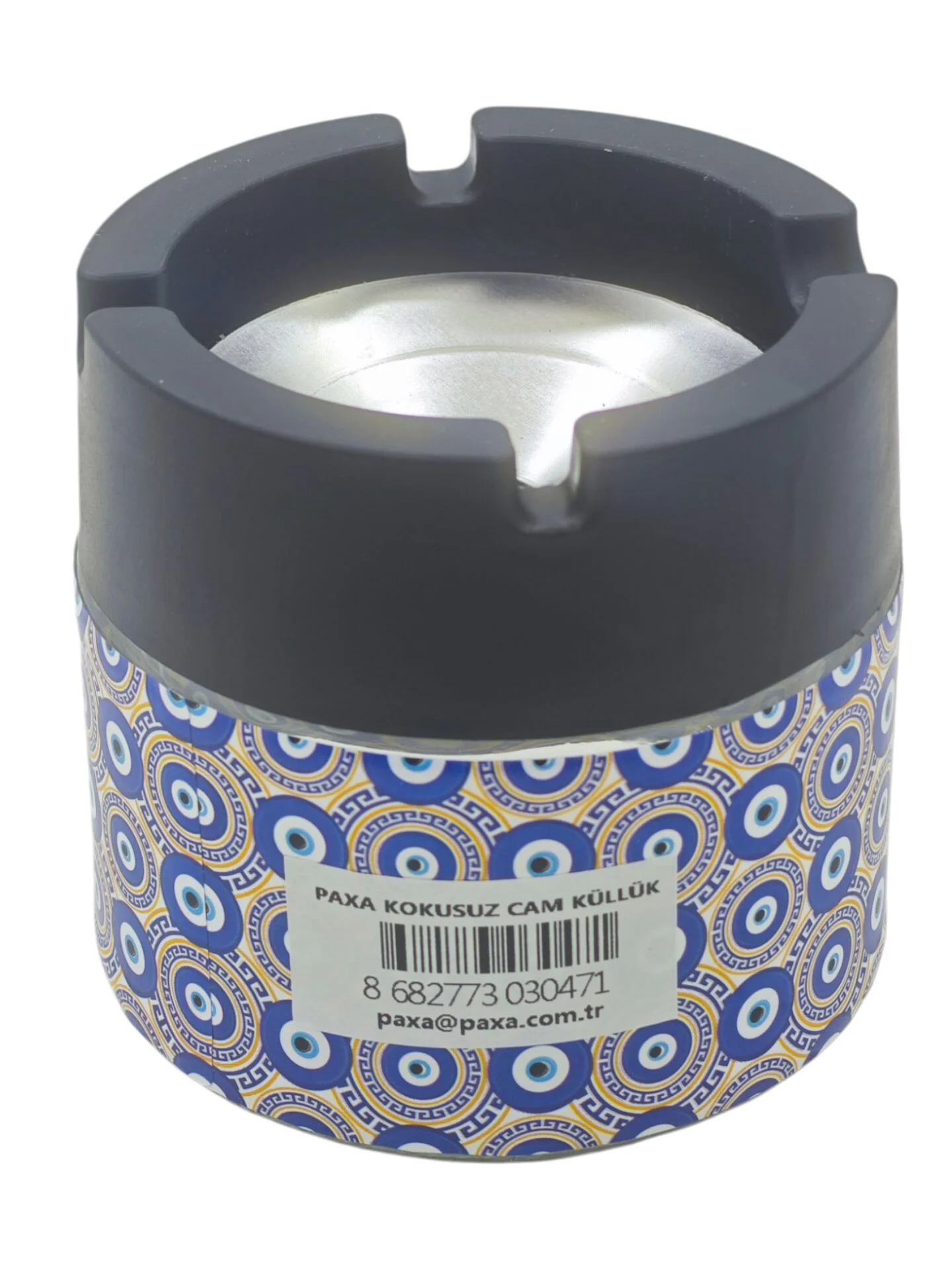 P-3047   Paxa Metal İçli Kokusuz Küllük 330cc - Cam - Desenli