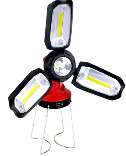 P-8801 Şarjlı Katlanabilir 3xcob Led+ 3w Led Çok Fonksiyonlu Kamp