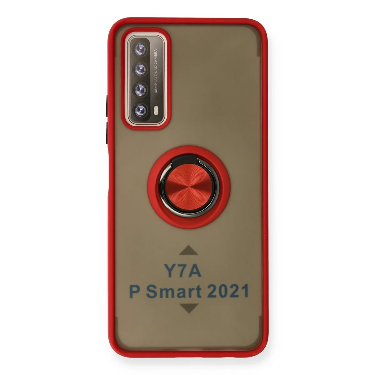 P Smart 2021 Montreal Yüzüklü Silikon Kapak Kırmızı - Korumalı ve Metal Standlı Kılıf
