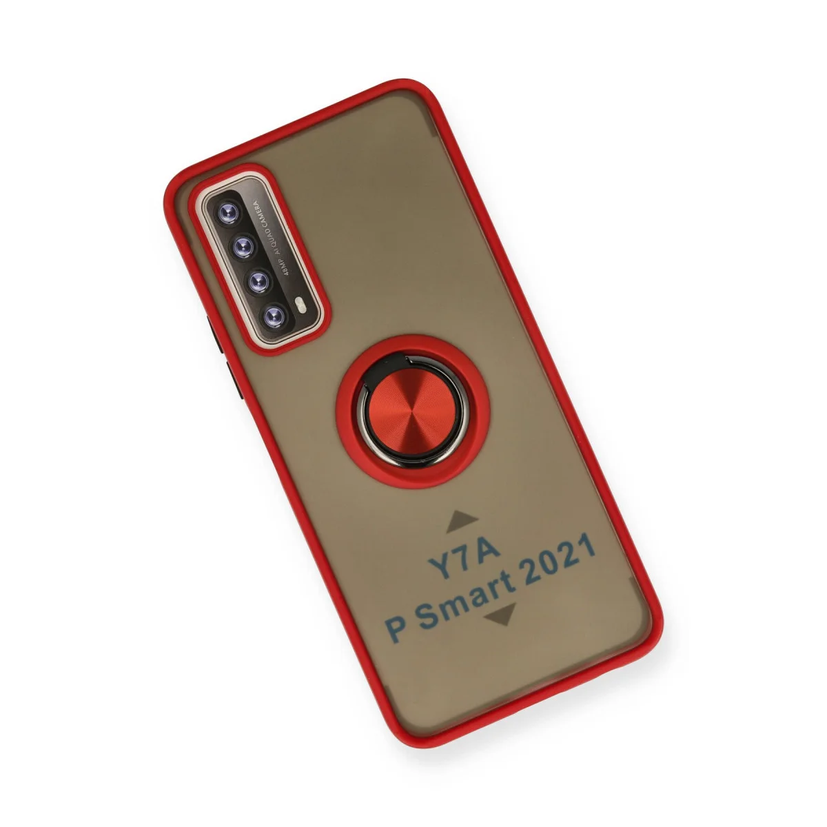 P Smart 2021 Montreal Yüzüklü Silikon Kapak Kırmızı - Korumalı ve Metal Standlı Kılıf