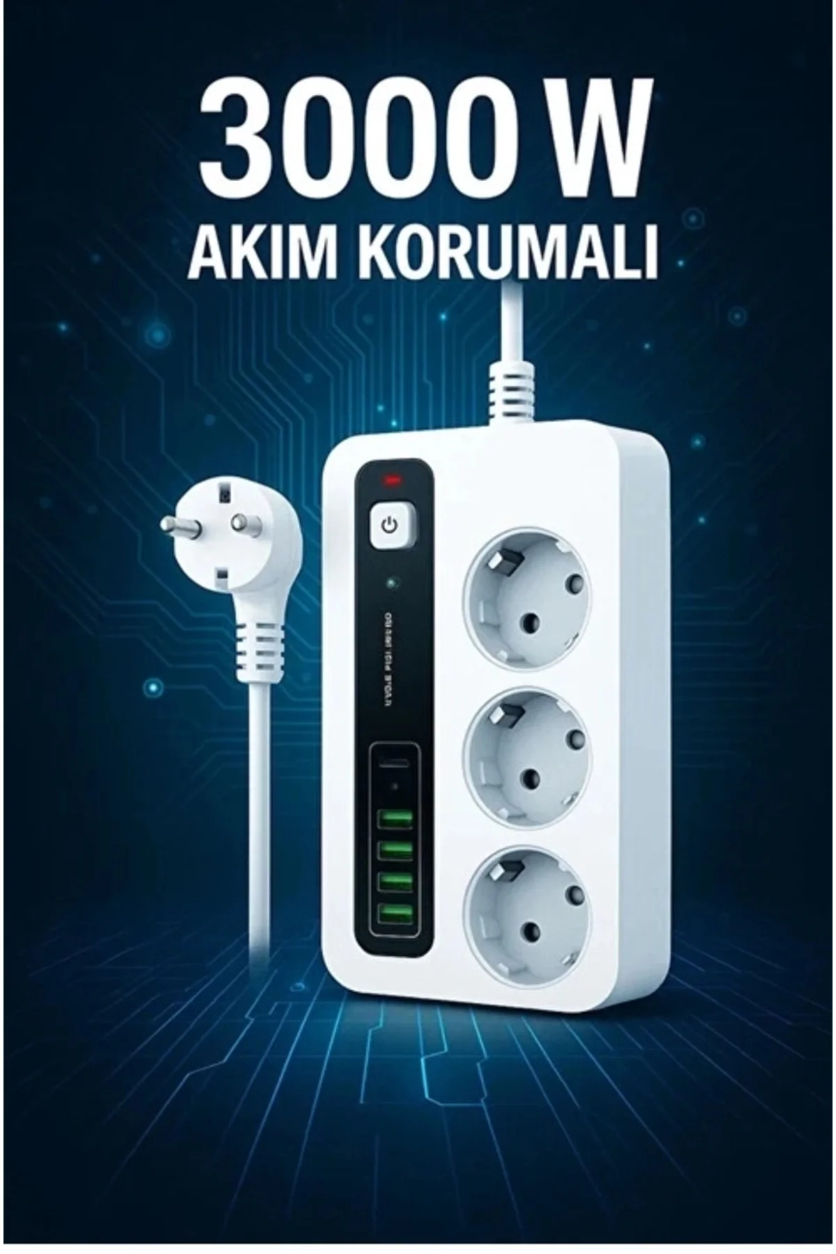 P10 3x Priz 3000w Akım Korumalı 4x Usb 2x Type-c Girişli Çoklu Pr
