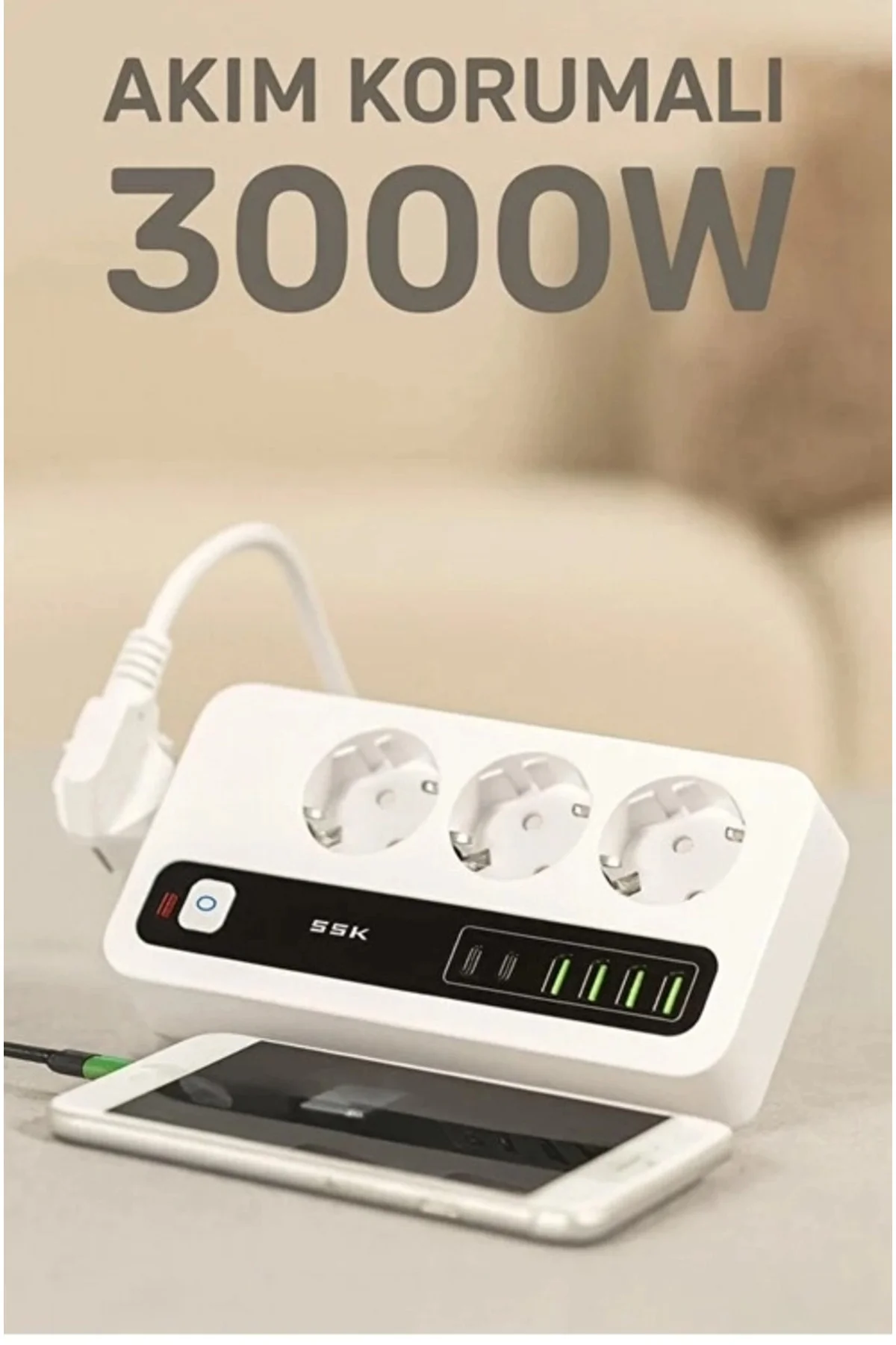 P10 3x Priz 3000w Akım Korumalı 4x Usb 2x Type-c Girişli Çoklu Pr
