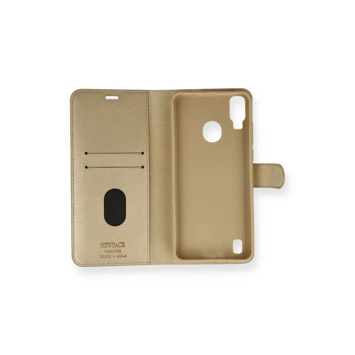 P13 Blue Kılıf Trend S Plus Kapaklı Kılıf - Gold Akıllı Telefon Kılıfı ve Standlı Cüzdan