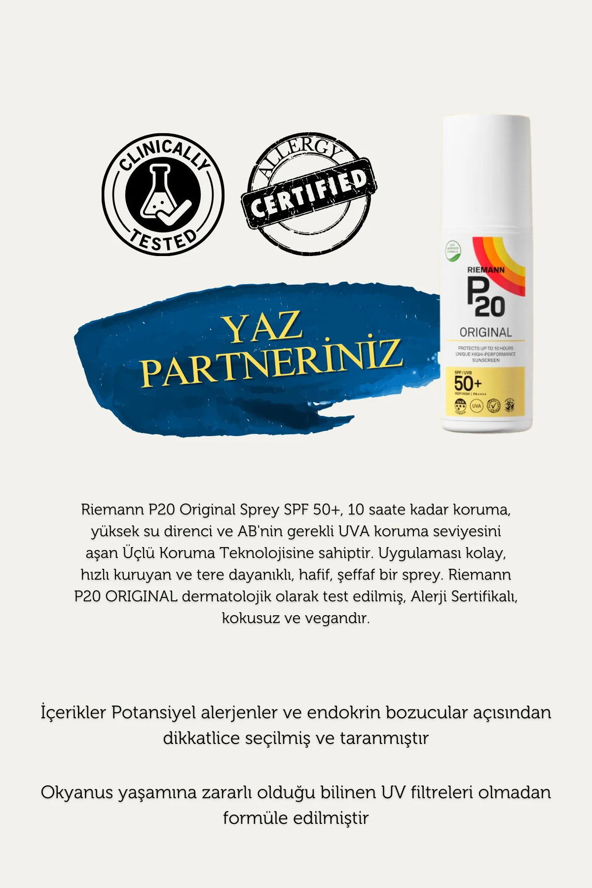P20 Original 200ml SPF 50 UVA & UVB Koruyucu Güneş Kremi Sprey