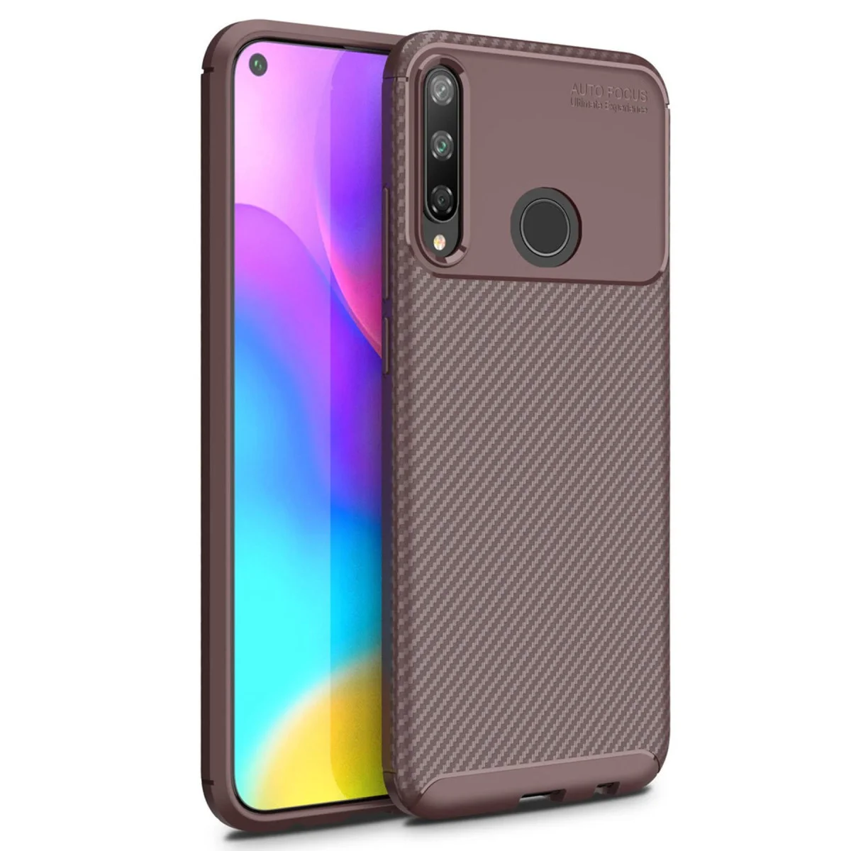 P40 Lite E Kılıf Auto Focus Karbon Kapak Kahverengi - Estetik ve Dayanıklılık Bir Arada