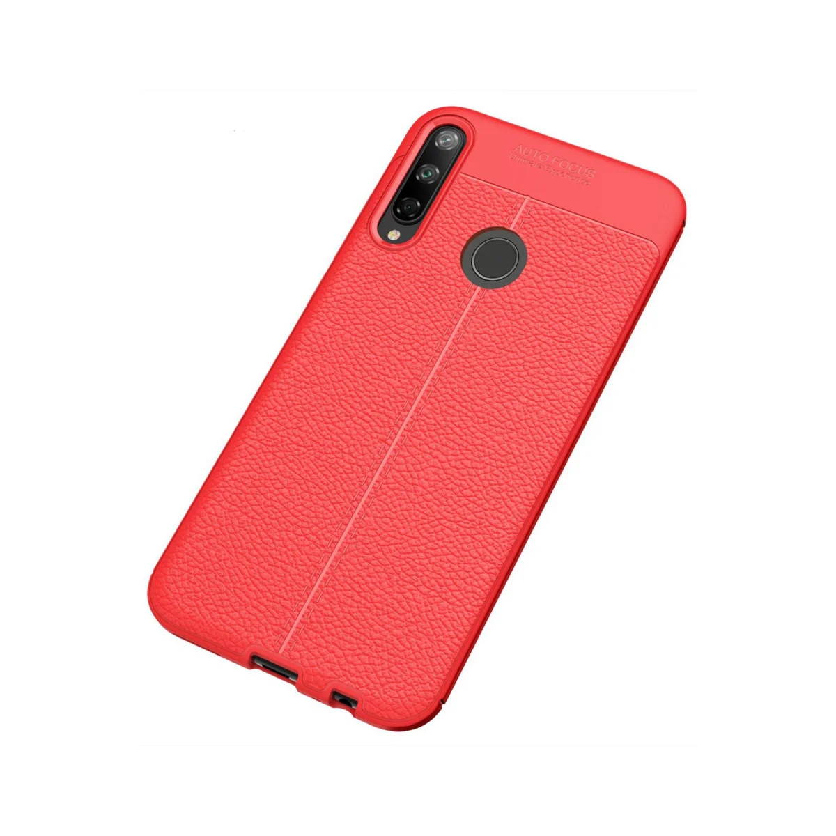 P40 Lite E Kılıf Auto Focus Kapak - Kırmızı TPU Deri Dokulu Silikon