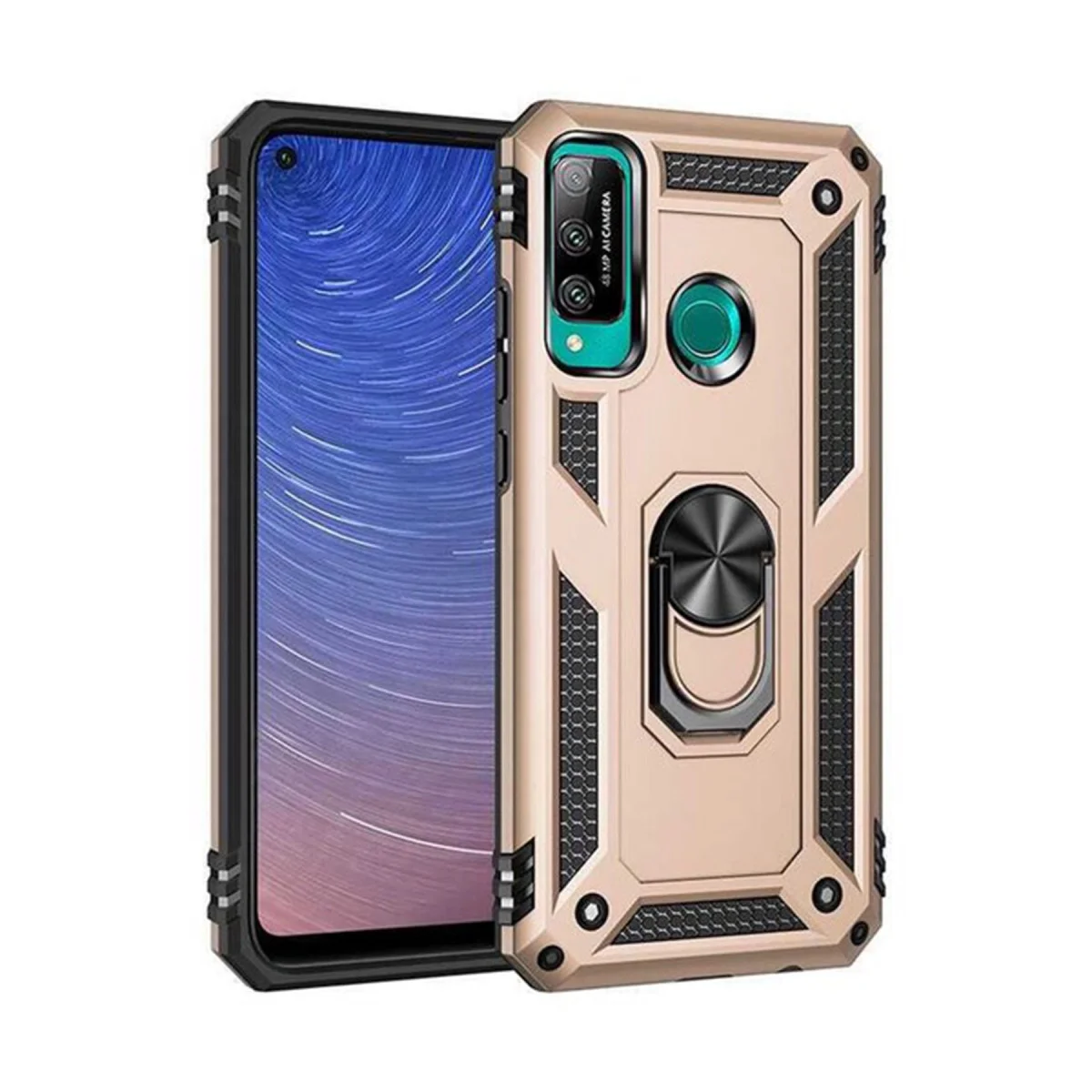 P40 Lite E Kılıf Sofya Yüzüklü Silikon Kapak - Gold