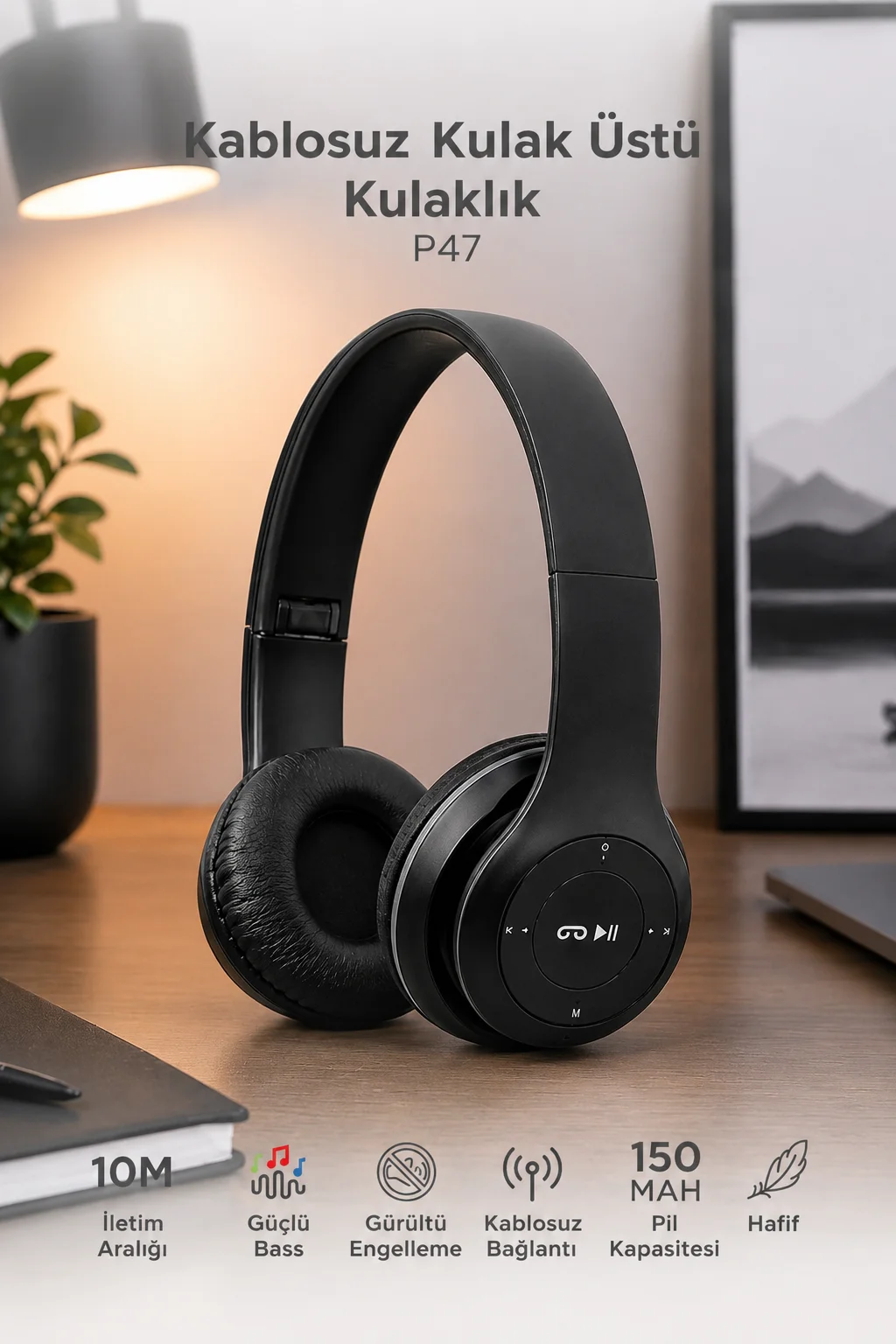 P47 FM'li Bluetooth Kulaklık – Kablosuz Müzik ve Radyo Deneyimi
