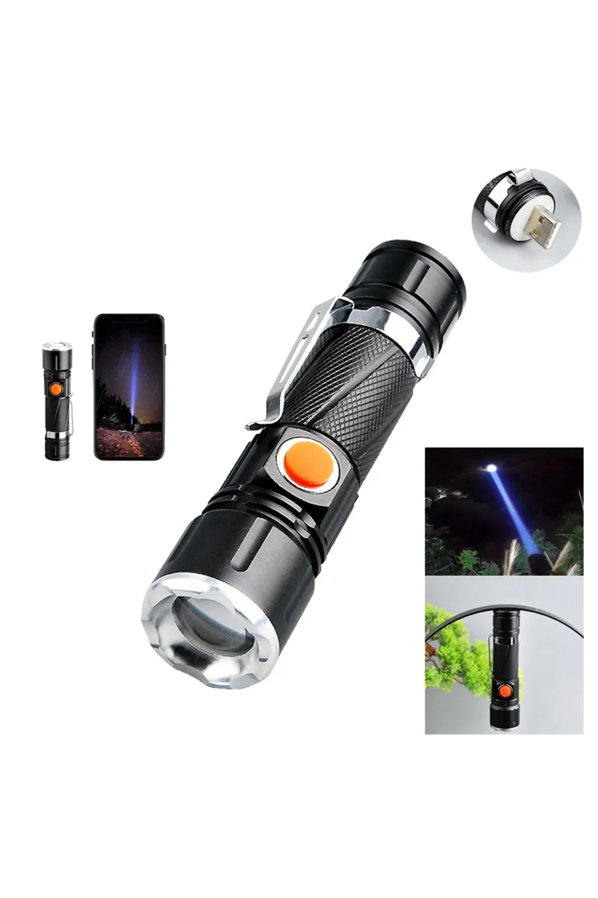 P50 LED ŞARJLI MIKNATISLI USB EL FENERİ WATTON WT-622 Siyah